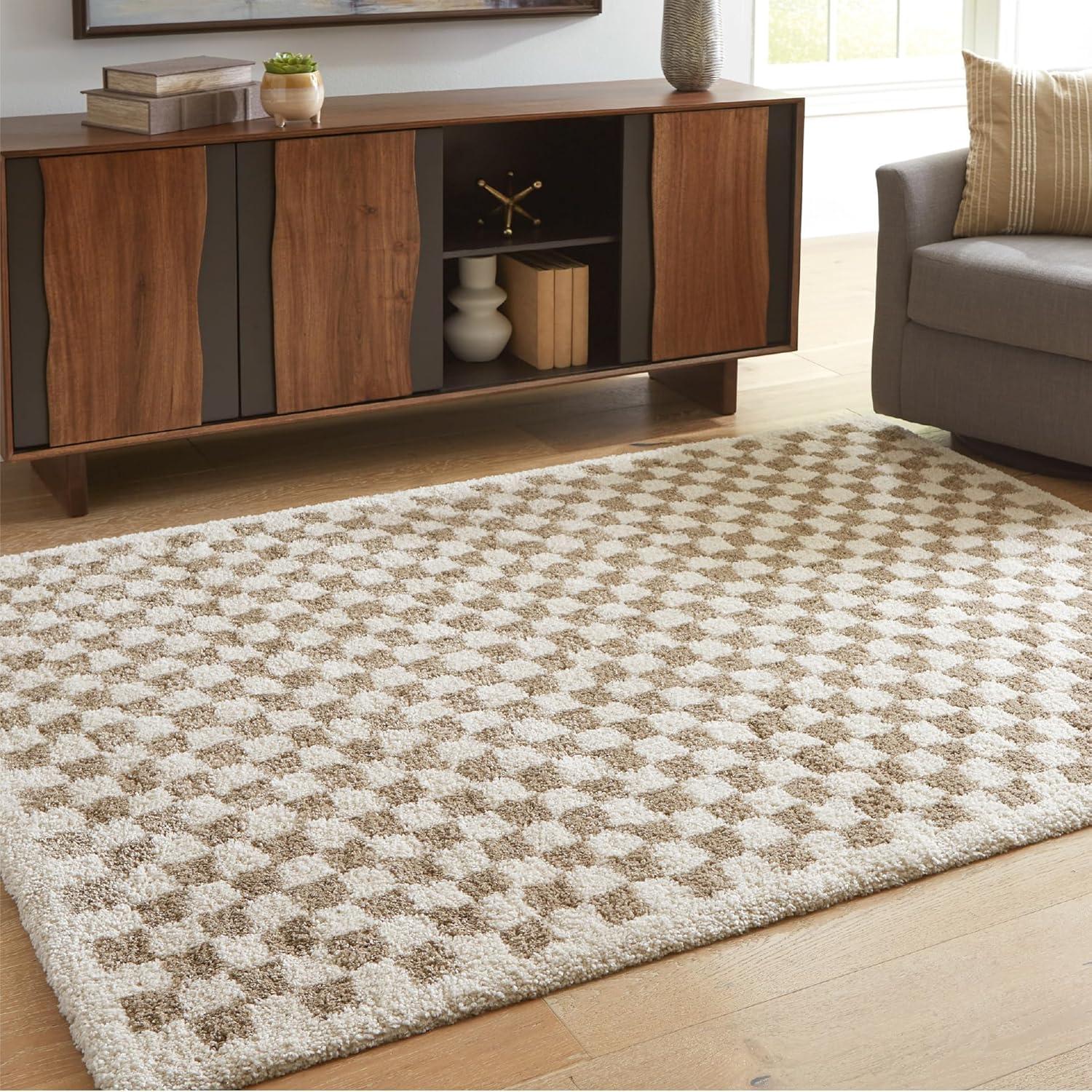 imageSignature Design by Ashley Karamen Casual Indoor Checkered Rectangular 8 x 10 Area Rug Beige amp Brown