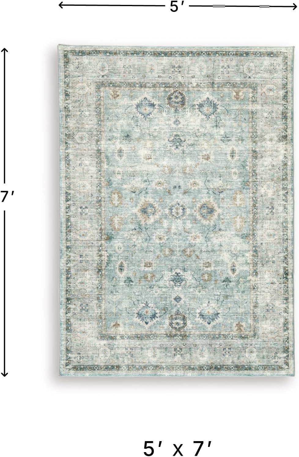 imageSignature Design by Ashley Ladstoney Classic Indoor Floral Rectangular 5 x 7 Area Rug Green amp Beige5 x 7 Rectangular