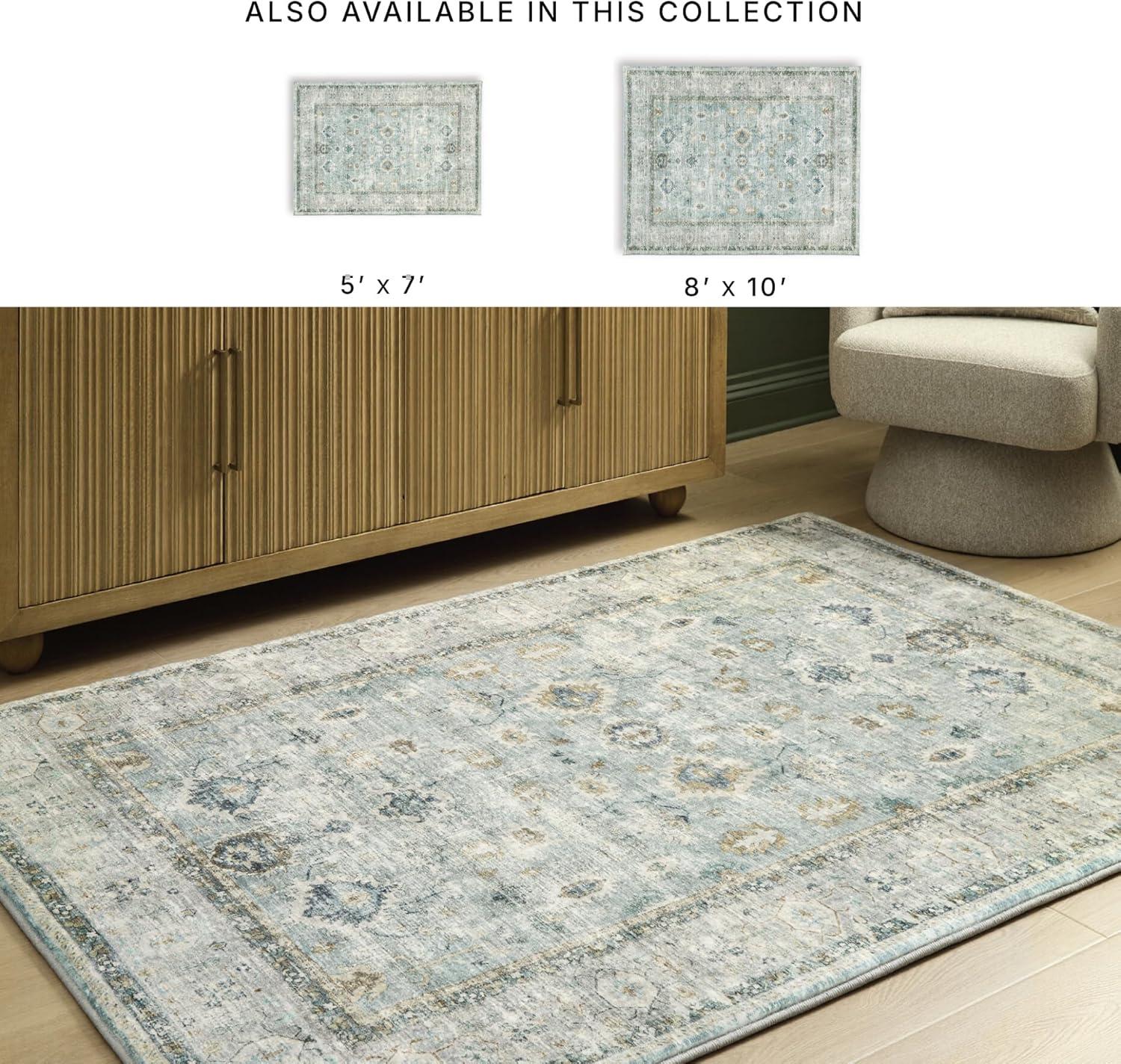 imageSignature Design by Ashley Ladstoney Classic Indoor Floral Rectangular 5 x 7 Area Rug Green amp Beige5 x 7 Rectangular