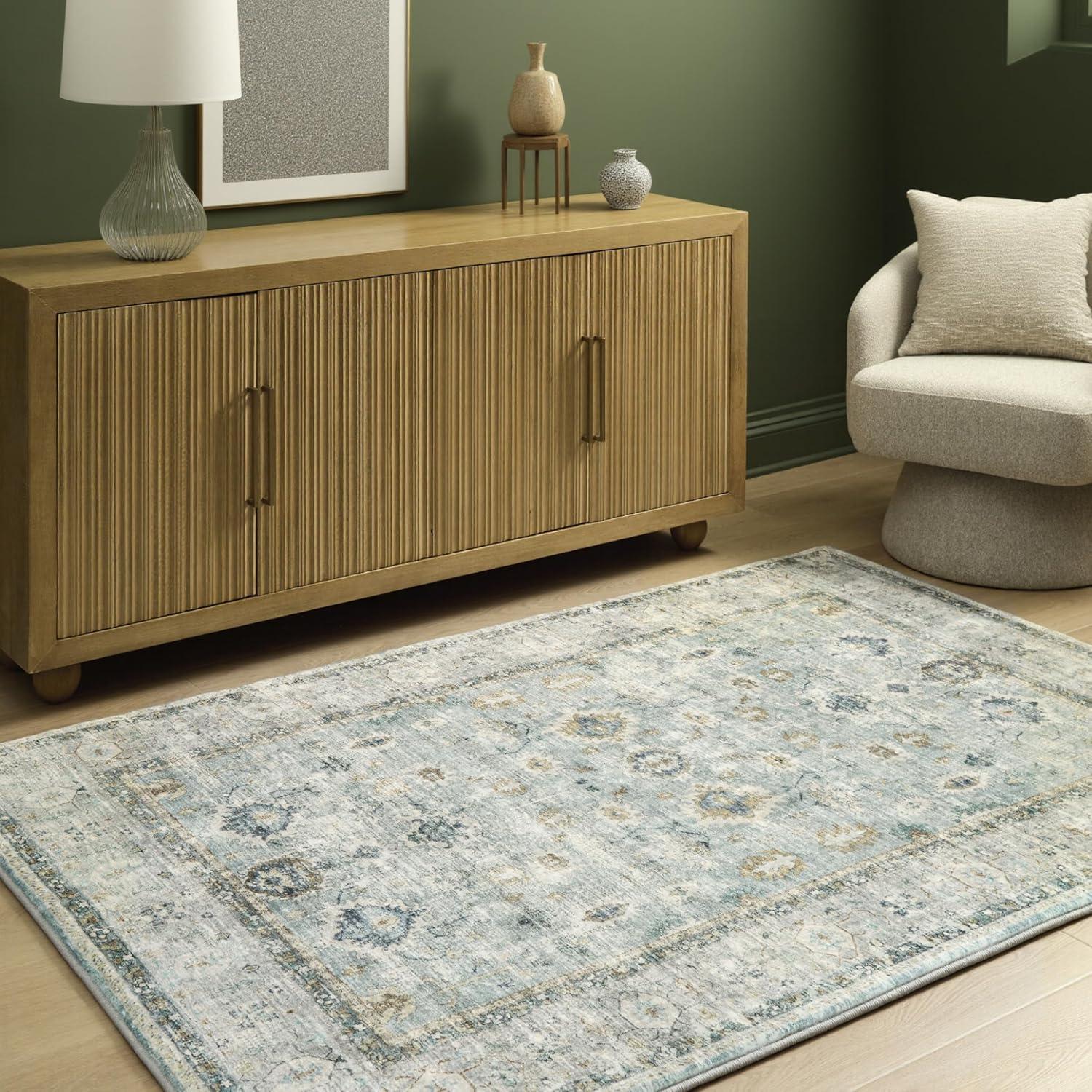 imageSignature Design by Ashley Ladstoney Classic Indoor Floral Rectangular 5 x 7 Area Rug Green amp Beige5 x 7 Rectangular