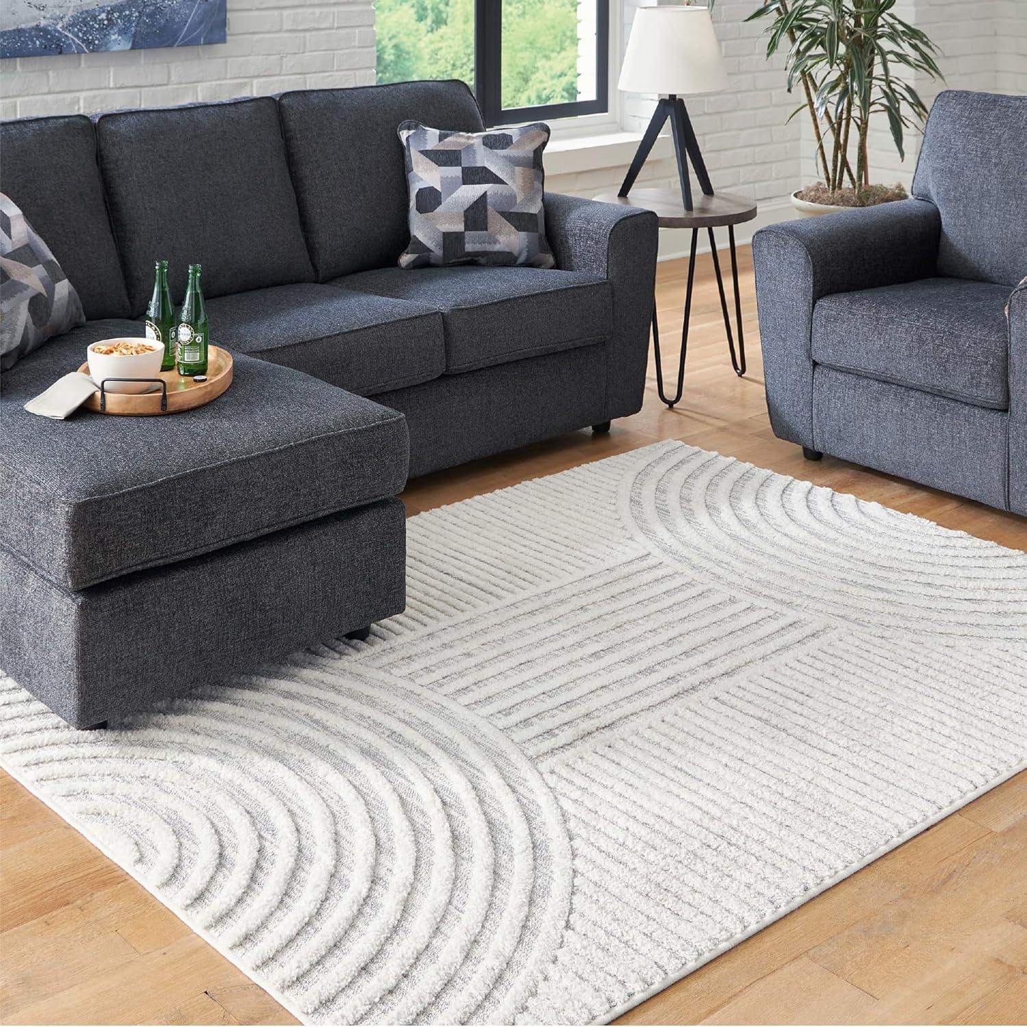 imageSignature Design by Ashley Lambworth Contemporary 5x7 Area Rug White amp Light Gray53 x 7 Rectangular