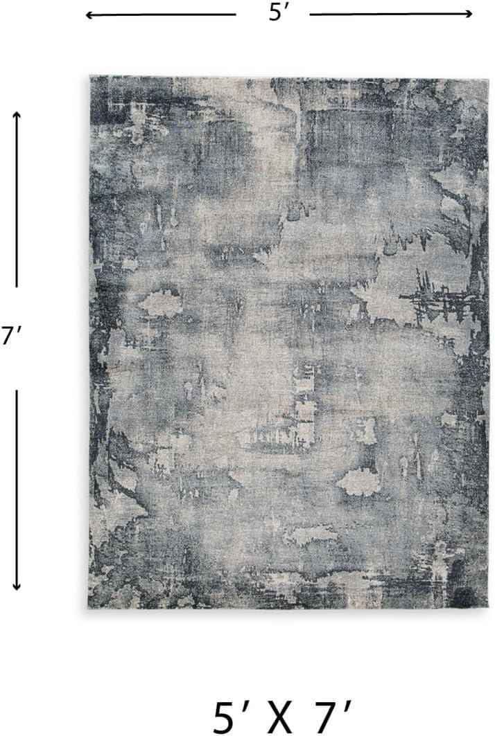 imageSignature Design by Ashley Langrich Modern Abstract Pattern Machine Woven 7 x 10 ft Large Rug High Pile Blue Cream amp Gray53 x 75 Rectangular