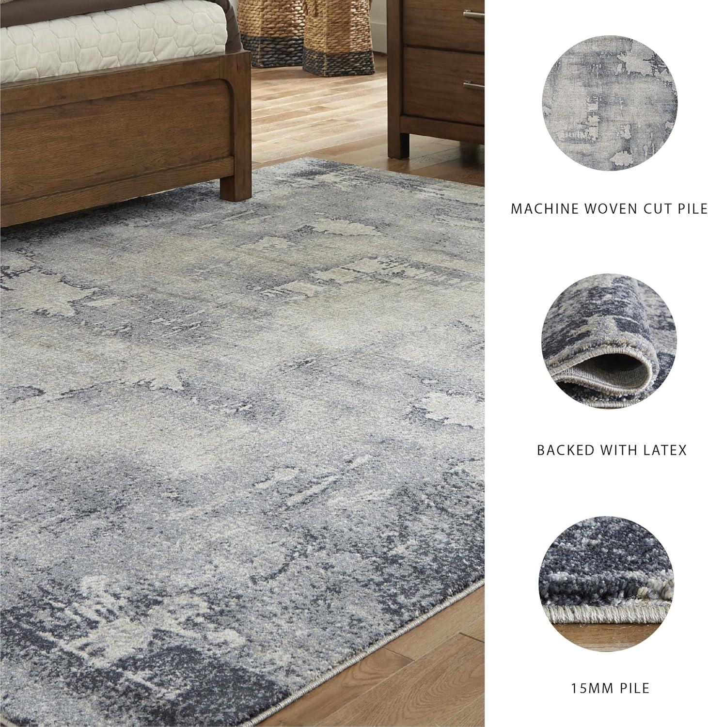 imageSignature Design by Ashley Langrich Modern Abstract Pattern Machine Woven 7 x 10 ft Large Rug High Pile Blue Cream amp Gray710 x 109 Rectangular