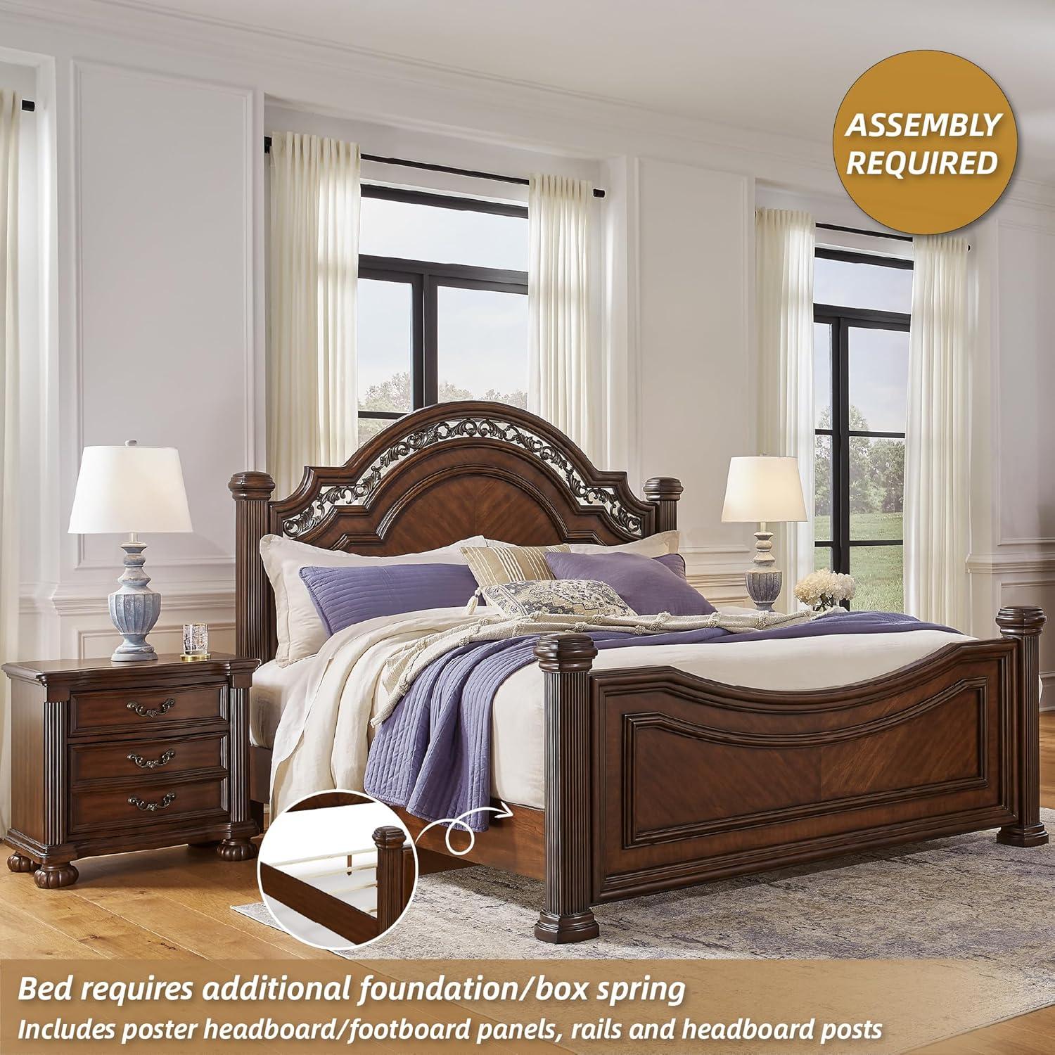 imageSignature Design by Ashley Lavinton Victorian King Poster Bed Foundation or Box Spring Needed Dark Brown