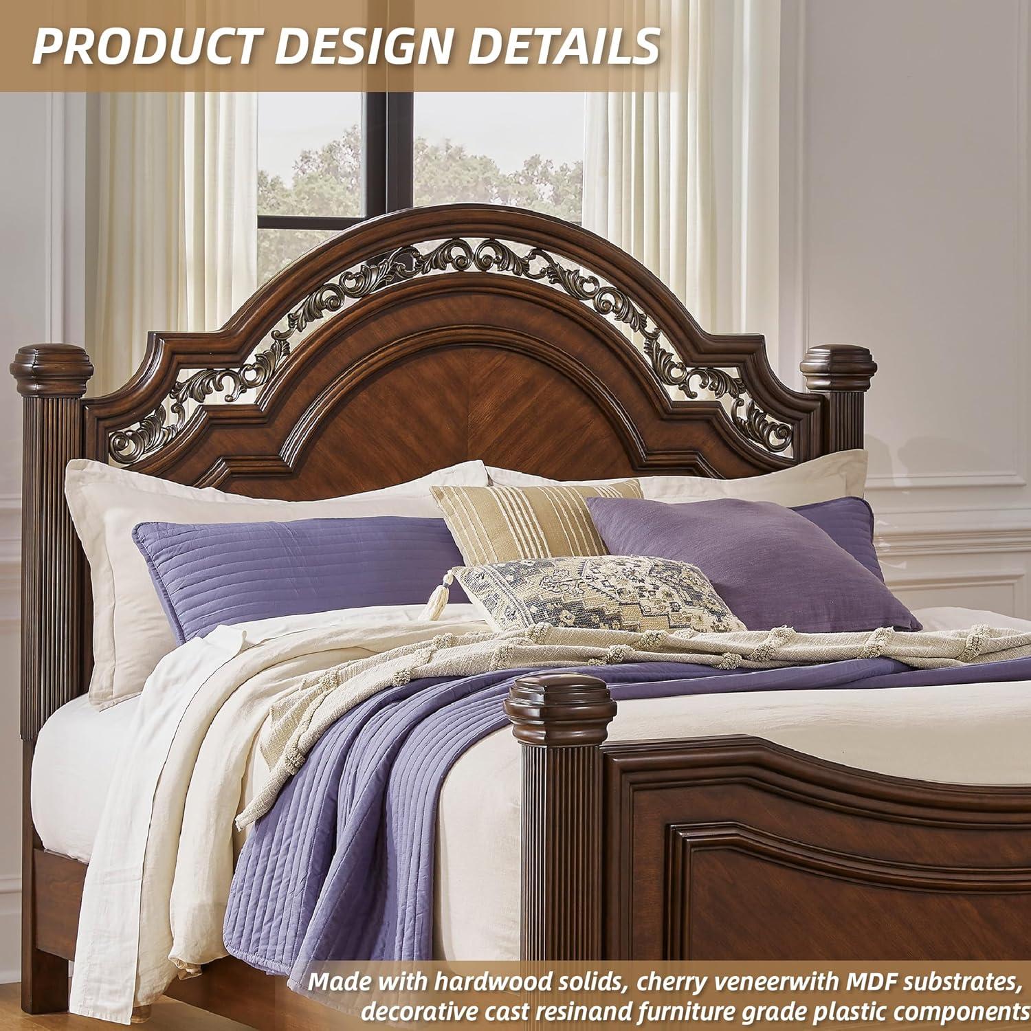 imageSignature Design by Ashley Lavinton Victorian King Poster Bed Foundation or Box Spring Needed Dark Brown