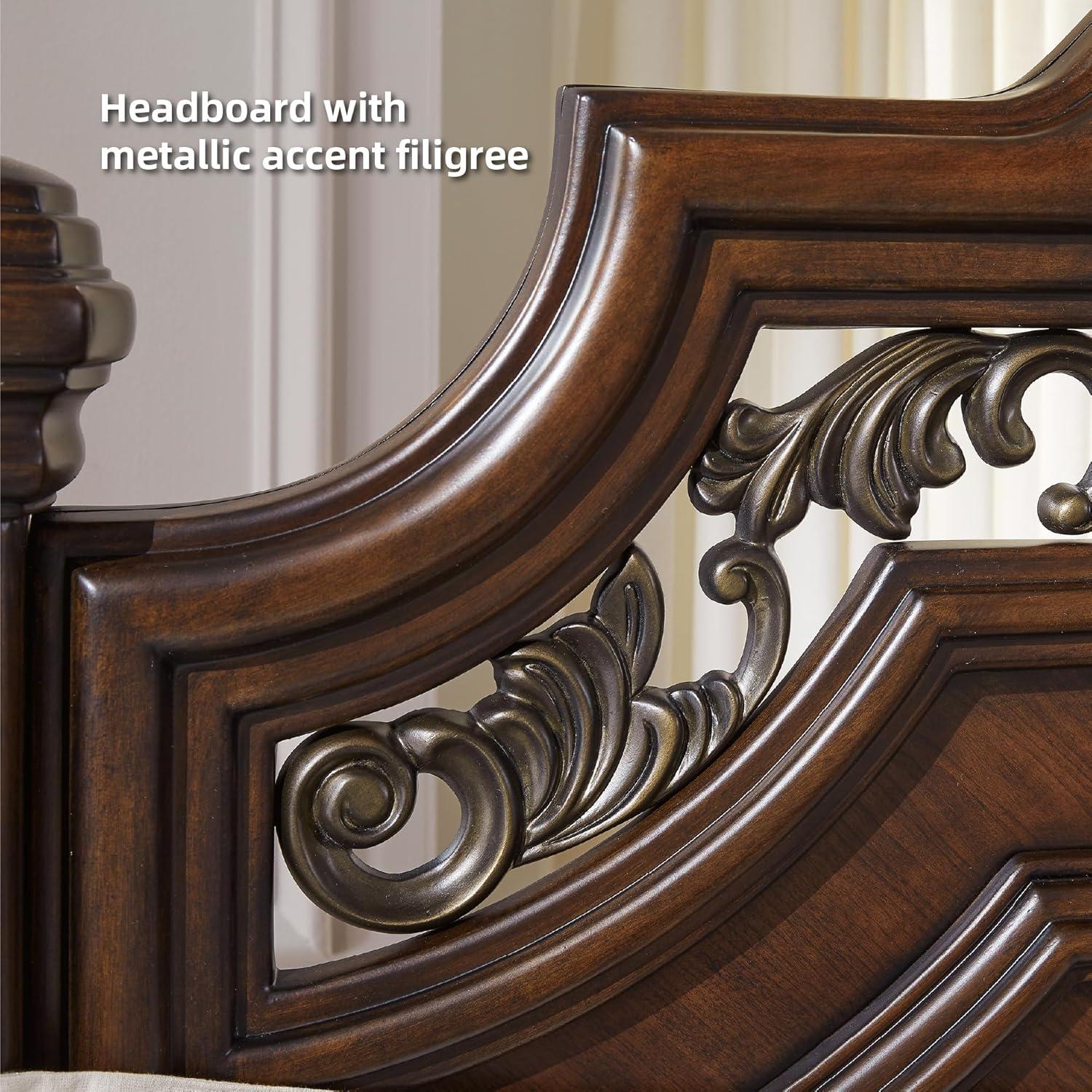 imageSignature Design by Ashley Lavinton Victorian King Poster Bed Foundation or Box Spring Needed Dark Brown