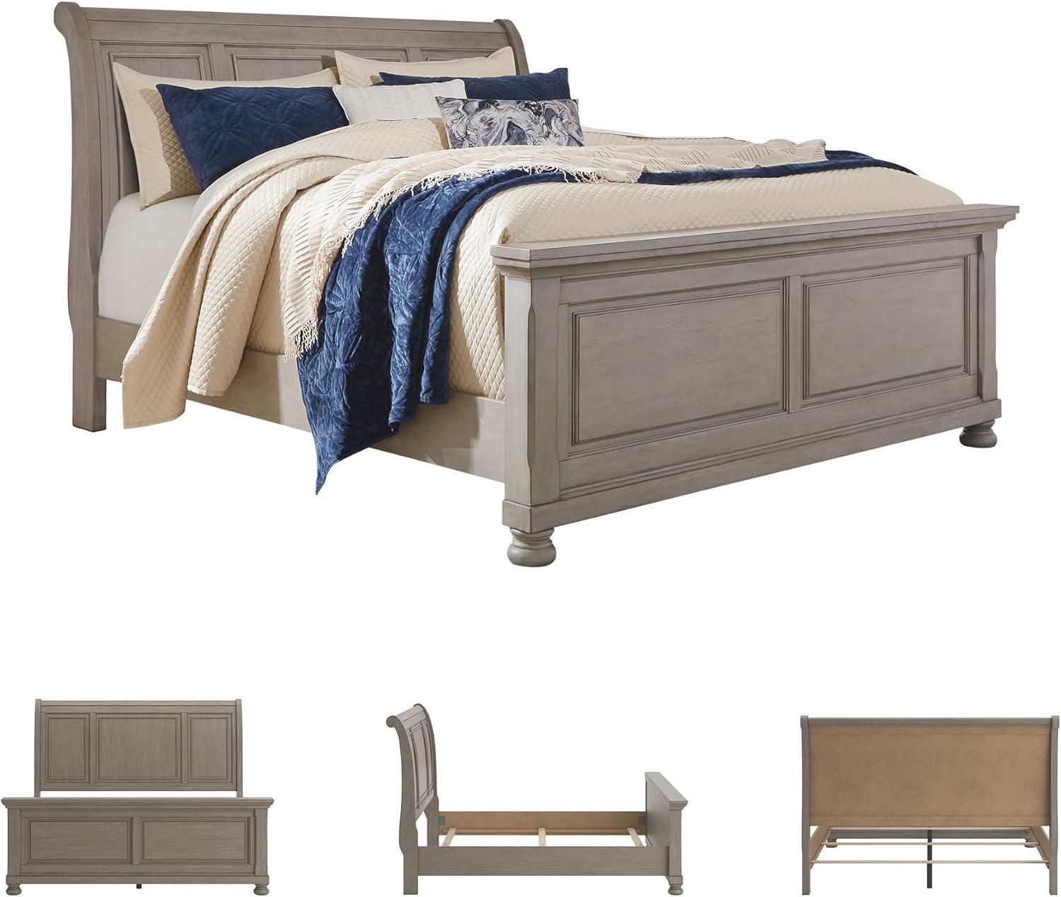 imageSignature Design by Ashley Lettner Traditional Queen Sleigh Bed Foundation or Box Spring Needed Light GrayLight Gray