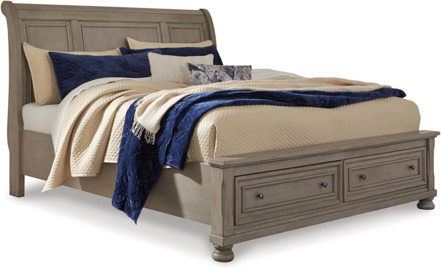 imageSignature Design by Ashley Lettner Traditional Queen Sleigh Bed Foundation or Box Spring Needed Light GrayLight Gray