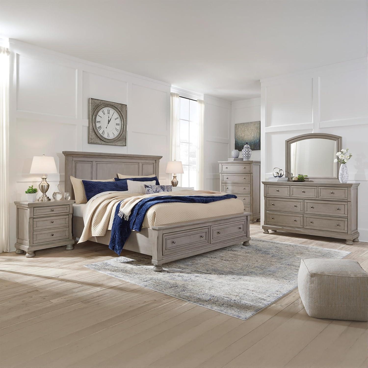 imageSignature Design by Ashley Lettner Traditional Queen Sleigh Bed Foundation or Box Spring Needed Light GrayLight Gray