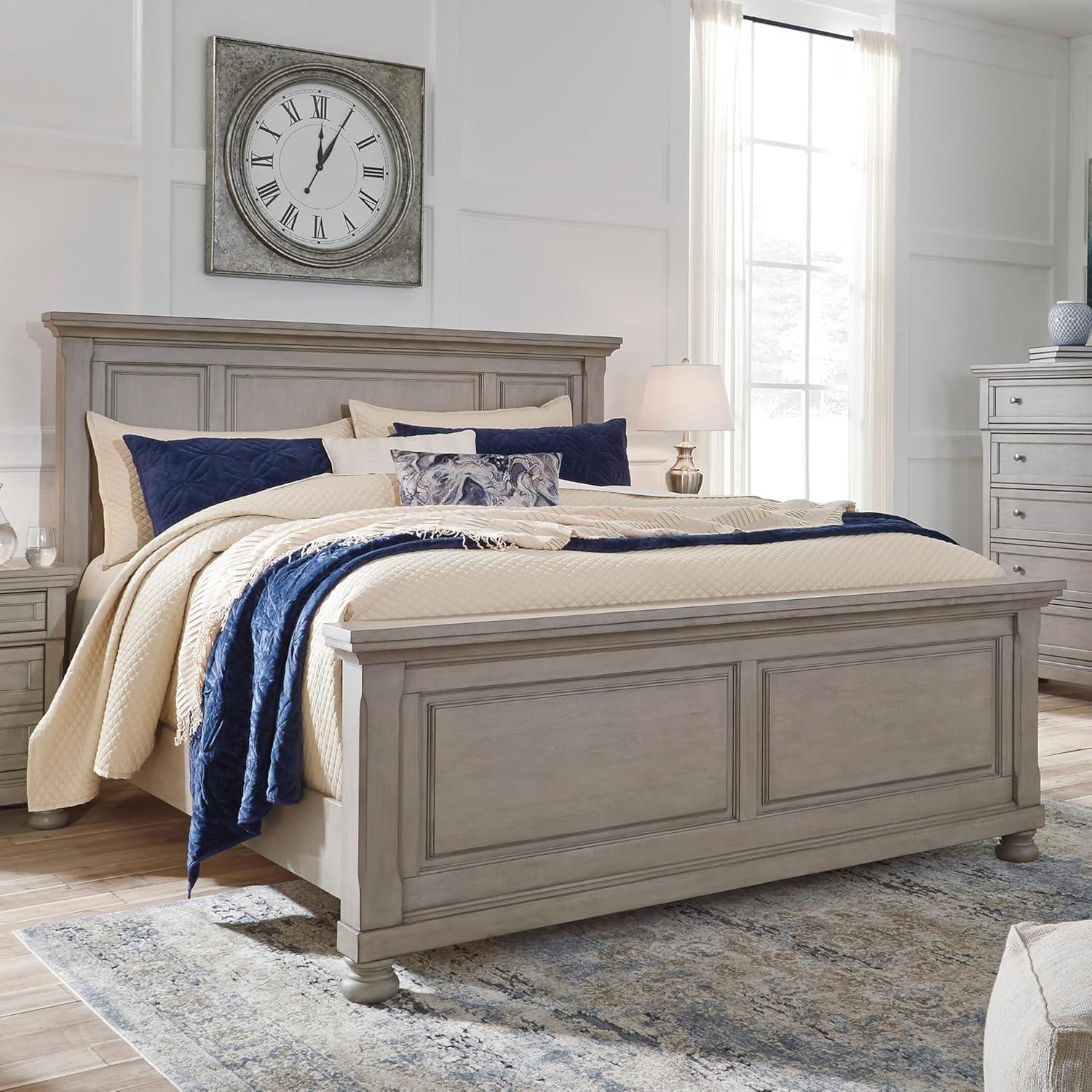 imageSignature Design by Ashley Lettner Traditional Queen Sleigh Bed Foundation or Box Spring Needed Light GrayLight Gray
