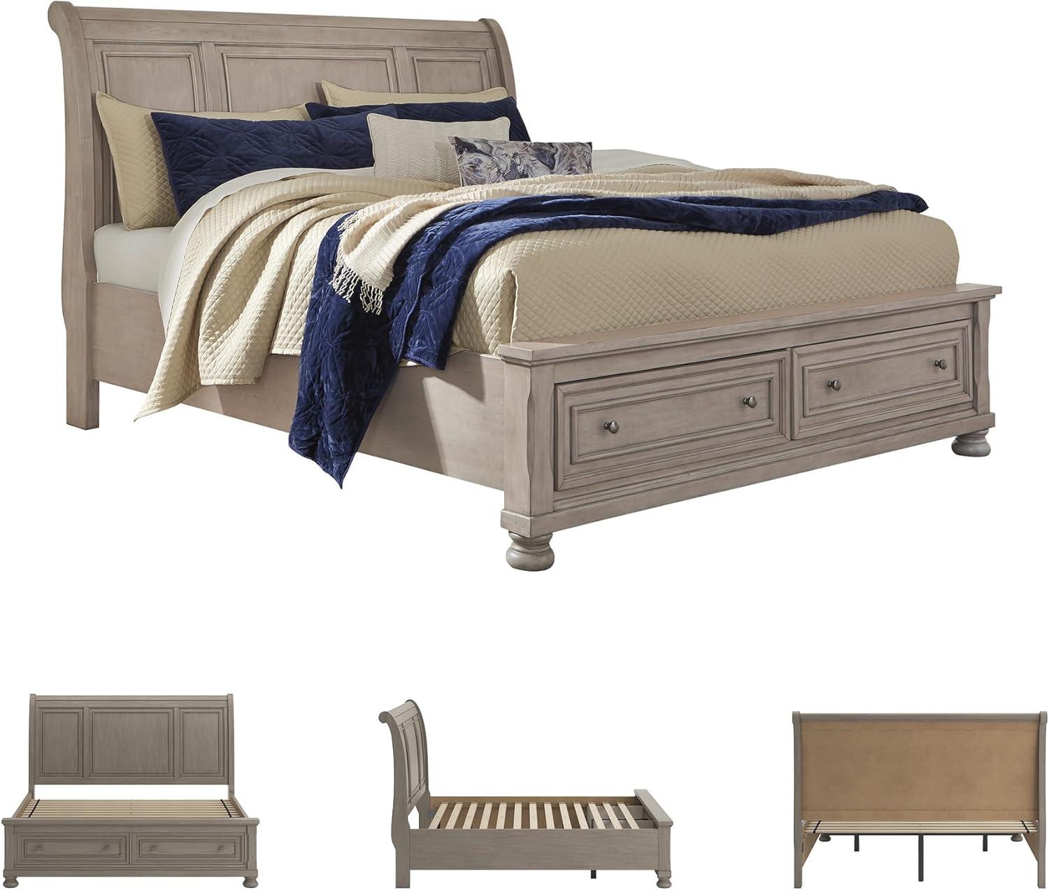 imageSignature Design by Ashley Lettner Traditional Queen Sleigh Bed Foundation or Box Spring Needed Light GrayLight Gray