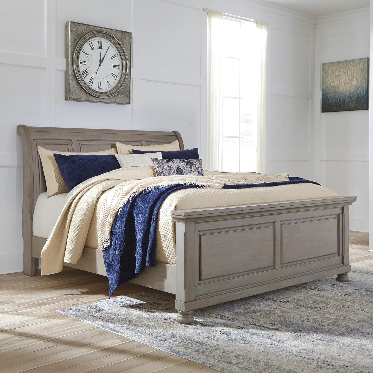 imageSignature Design by Ashley Lettner Traditional Queen Sleigh Bed Foundation or Box Spring Needed Light GrayLight Gray