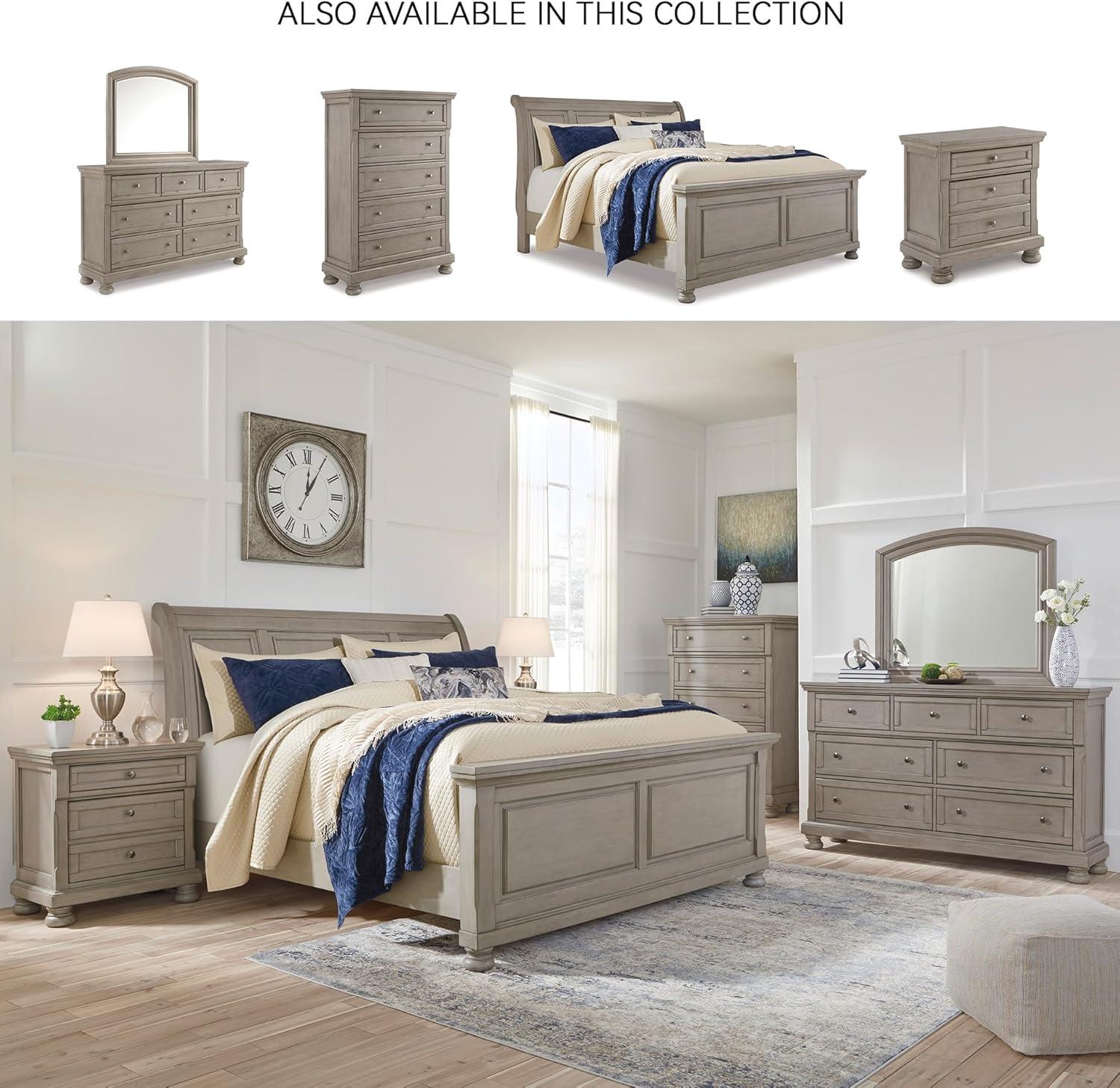 imageSignature Design by Ashley Lettner Traditional Queen Sleigh Bed Foundation or Box Spring Needed Light GrayLight Gray
