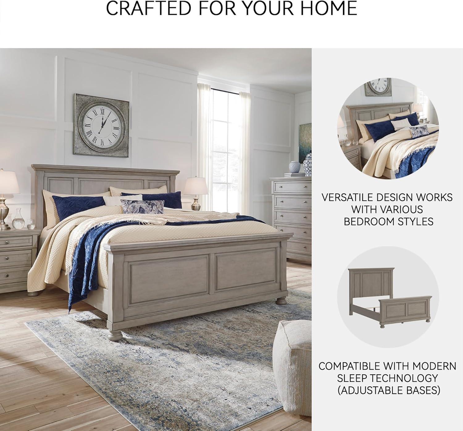 imageSignature Design by Ashley Lettner Traditional Queen Sleigh Bed Foundation or Box Spring Needed Light GrayLight Gray