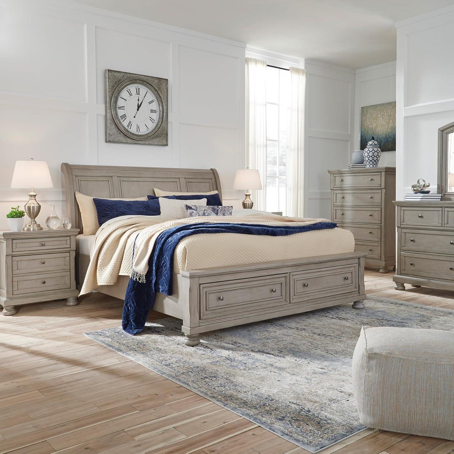 imageSignature Design by Ashley Lettner Traditional Queen Sleigh Bed Foundation or Box Spring Needed Light GrayLight Gray