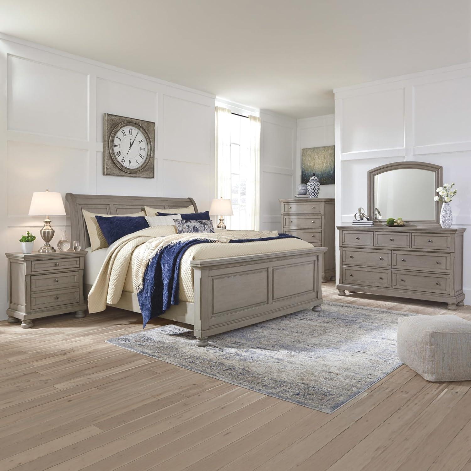 imageSignature Design by Ashley Lettner Traditional Queen Sleigh Bed Foundation or Box Spring Needed Light GrayLight Gray