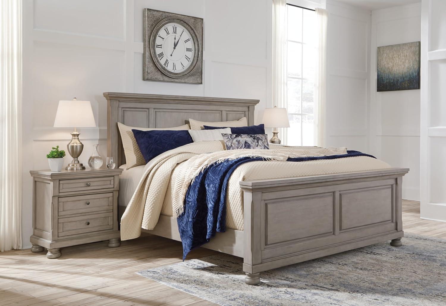 imageSignature Design by Ashley Lettner Traditional Queen Sleigh Bed Foundation or Box Spring Needed Light GrayLight Gray