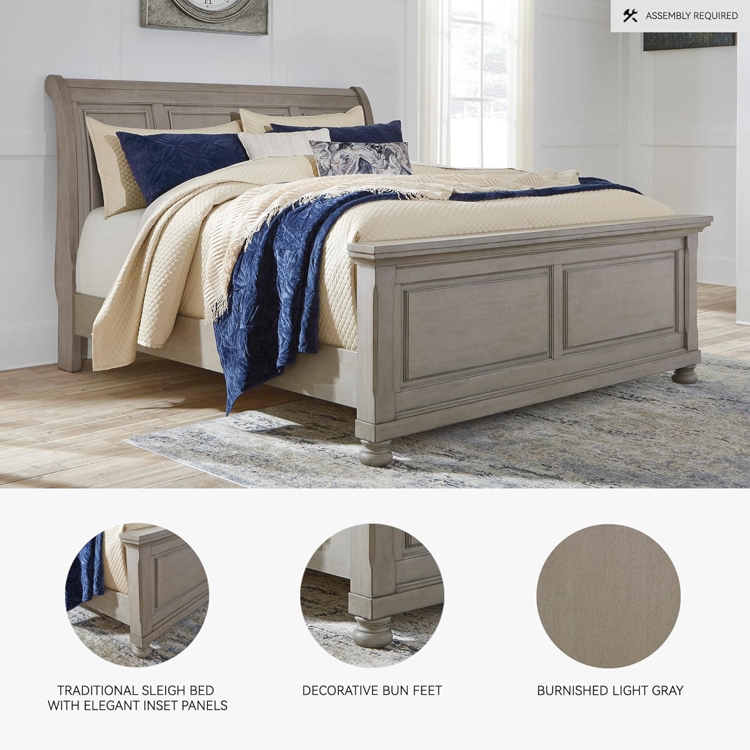 imageSignature Design by Ashley Lettner Traditional Queen Sleigh Bed Foundation or Box Spring Needed Light GrayLight Gray