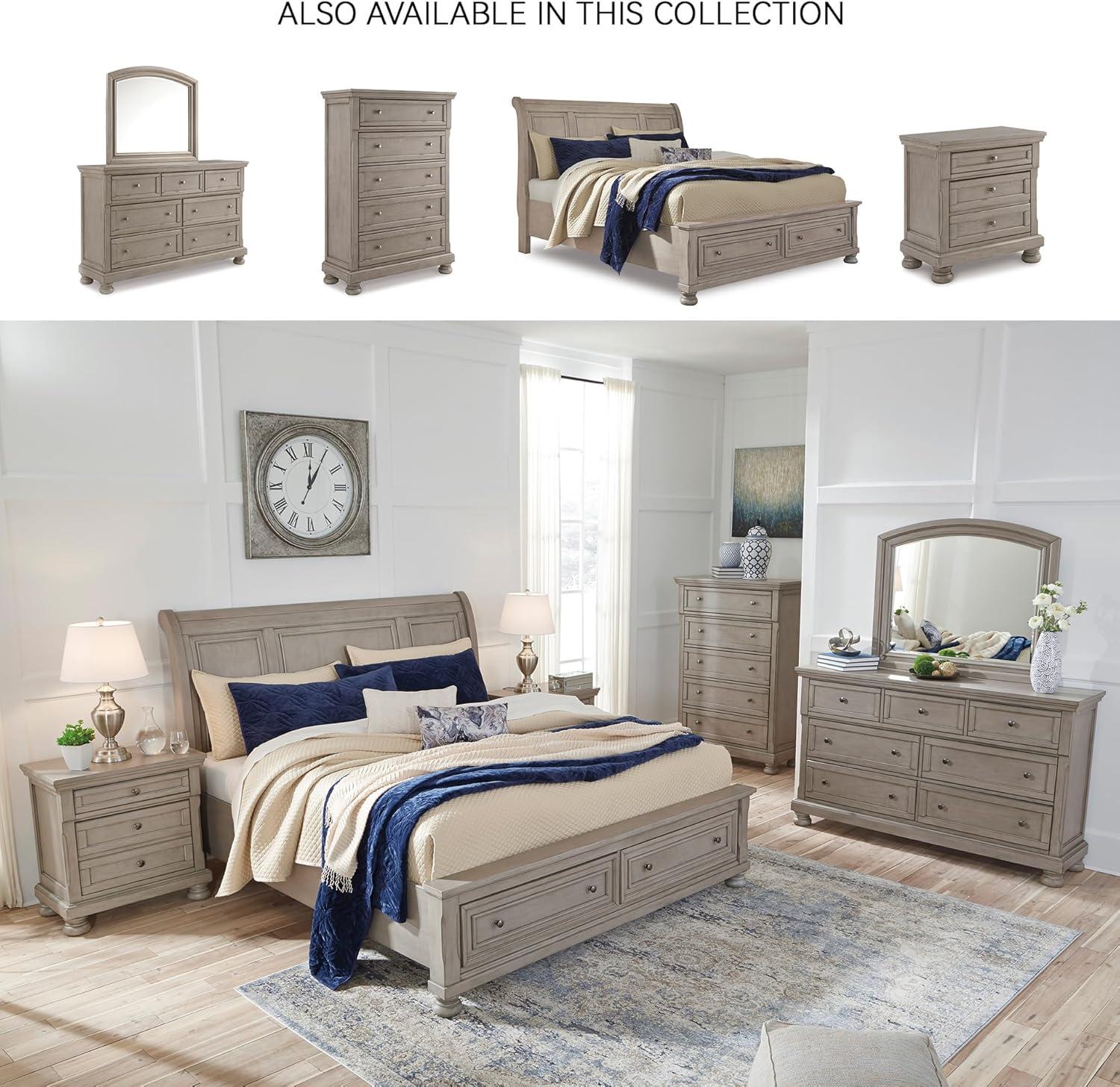 imageSignature Design by Ashley Lettner Traditional Queen Sleigh Bed Foundation or Box Spring Needed Light GrayLight Gray