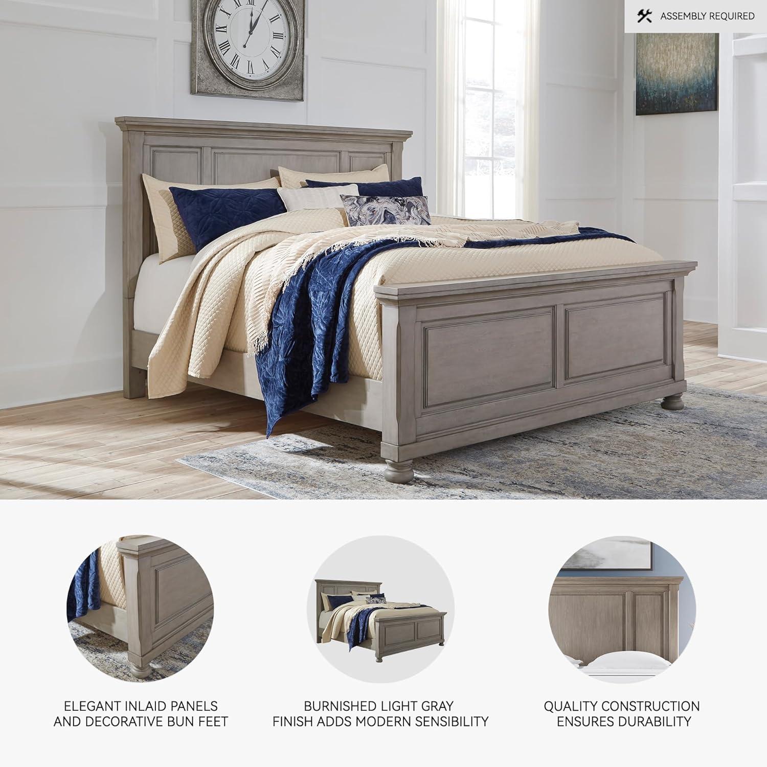 imageSignature Design by Ashley Lettner Traditional Queen Sleigh Bed Foundation or Box Spring Needed Light GrayLight Gray