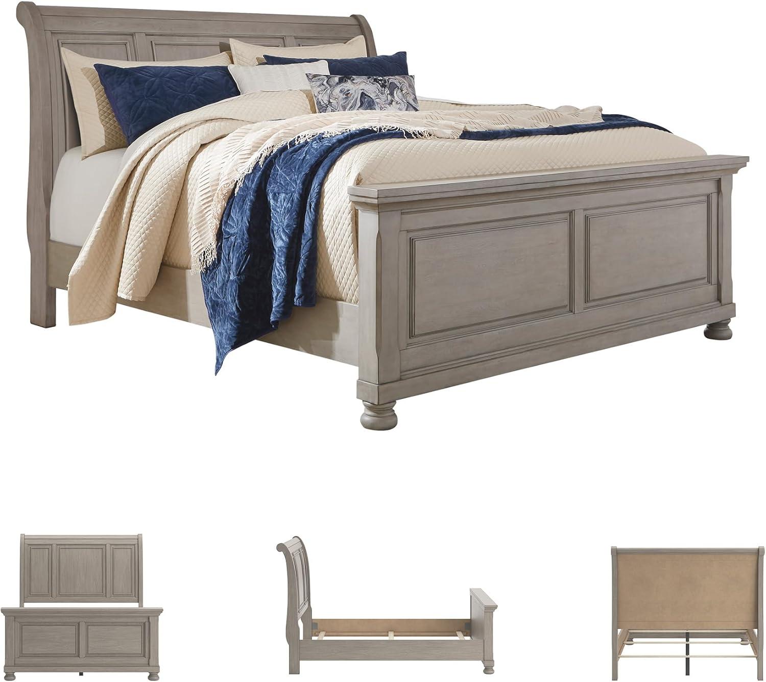 imageSignature Design by Ashley Lettner Traditional Queen Sleigh Bed Foundation or Box Spring Needed Light GrayLight Gray