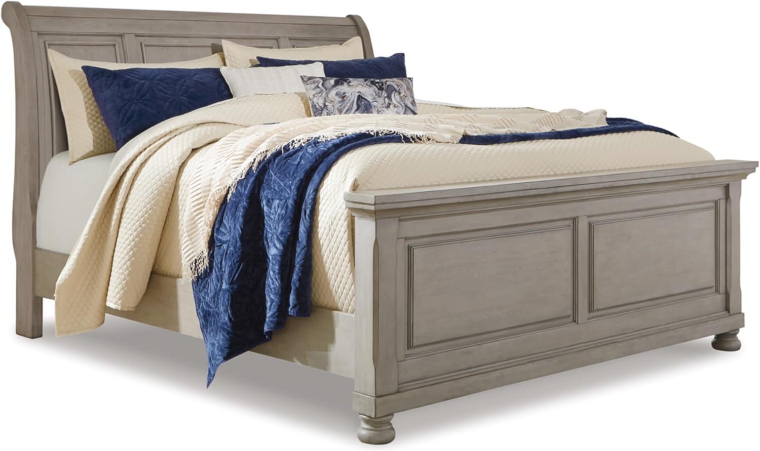 imageSignature Design by Ashley Lettner Traditional Queen Sleigh Bed Foundation or Box Spring Needed Light GrayLight Gray