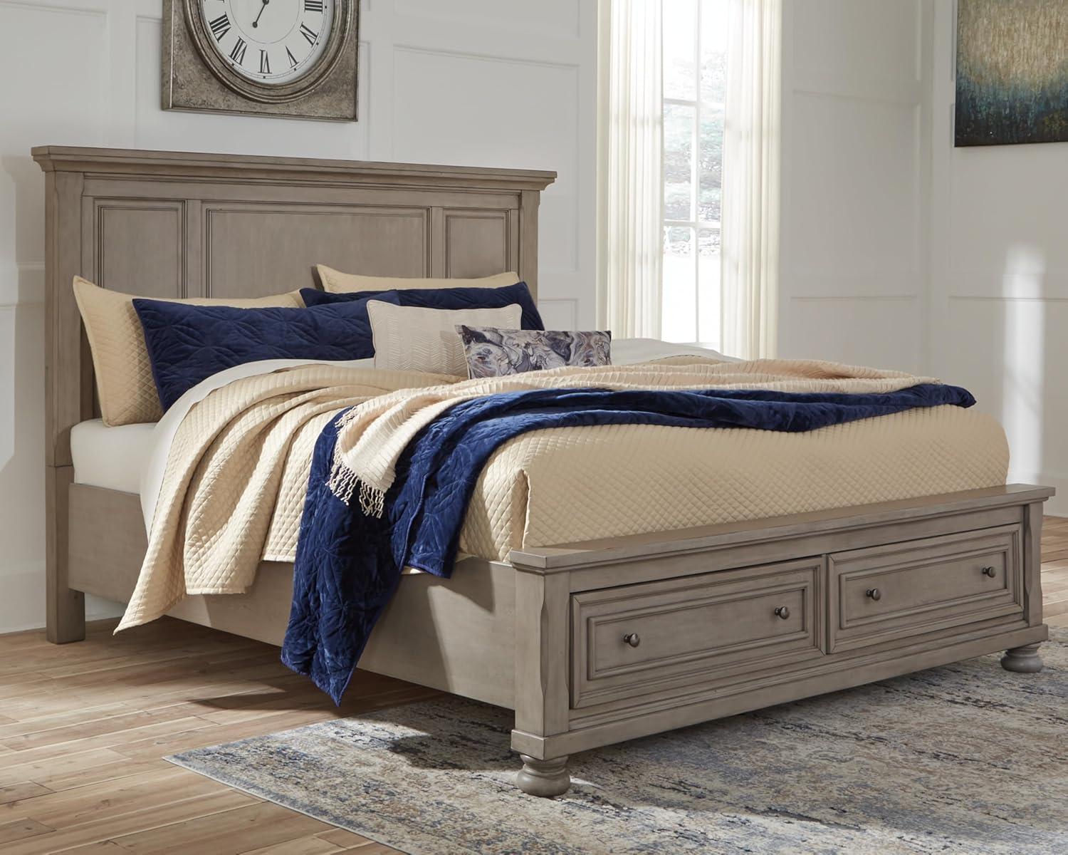 imageSignature Design by Ashley Lettner Traditional Queen Sleigh Bed Foundation or Box Spring Needed Light GrayLight Gray