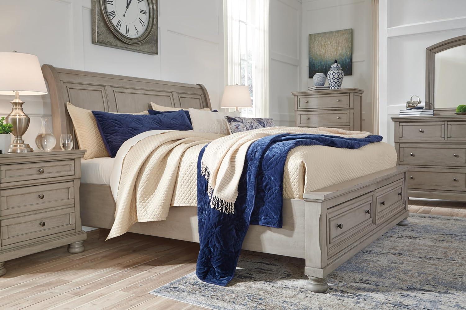 imageSignature Design by Ashley Lettner Traditional Queen Sleigh Bed Foundation or Box Spring Needed Light GrayLight Gray