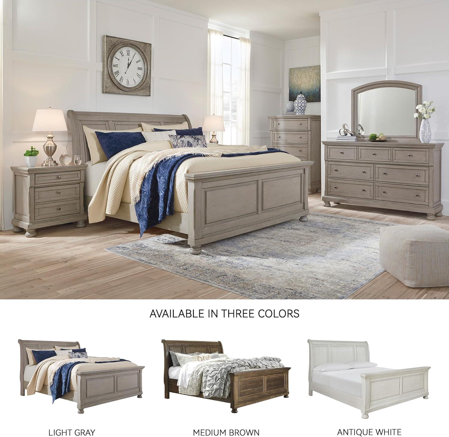 imageSignature Design by Ashley Lettner Traditional Queen Sleigh Bed Foundation or Box Spring Needed Light GrayLight Gray