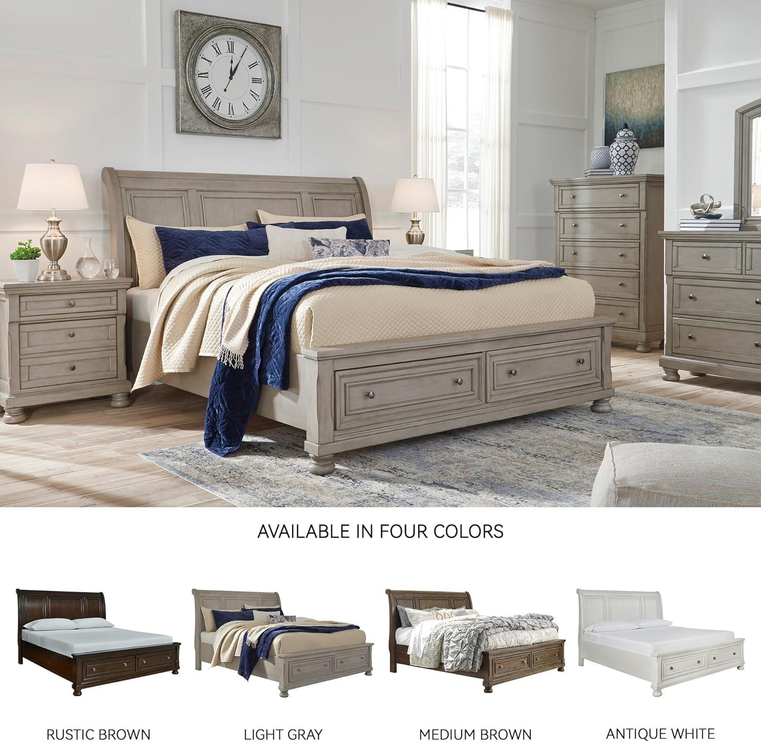imageSignature Design by Ashley Lettner Traditional Queen Sleigh Bed Foundation or Box Spring Needed Light GrayLight Gray