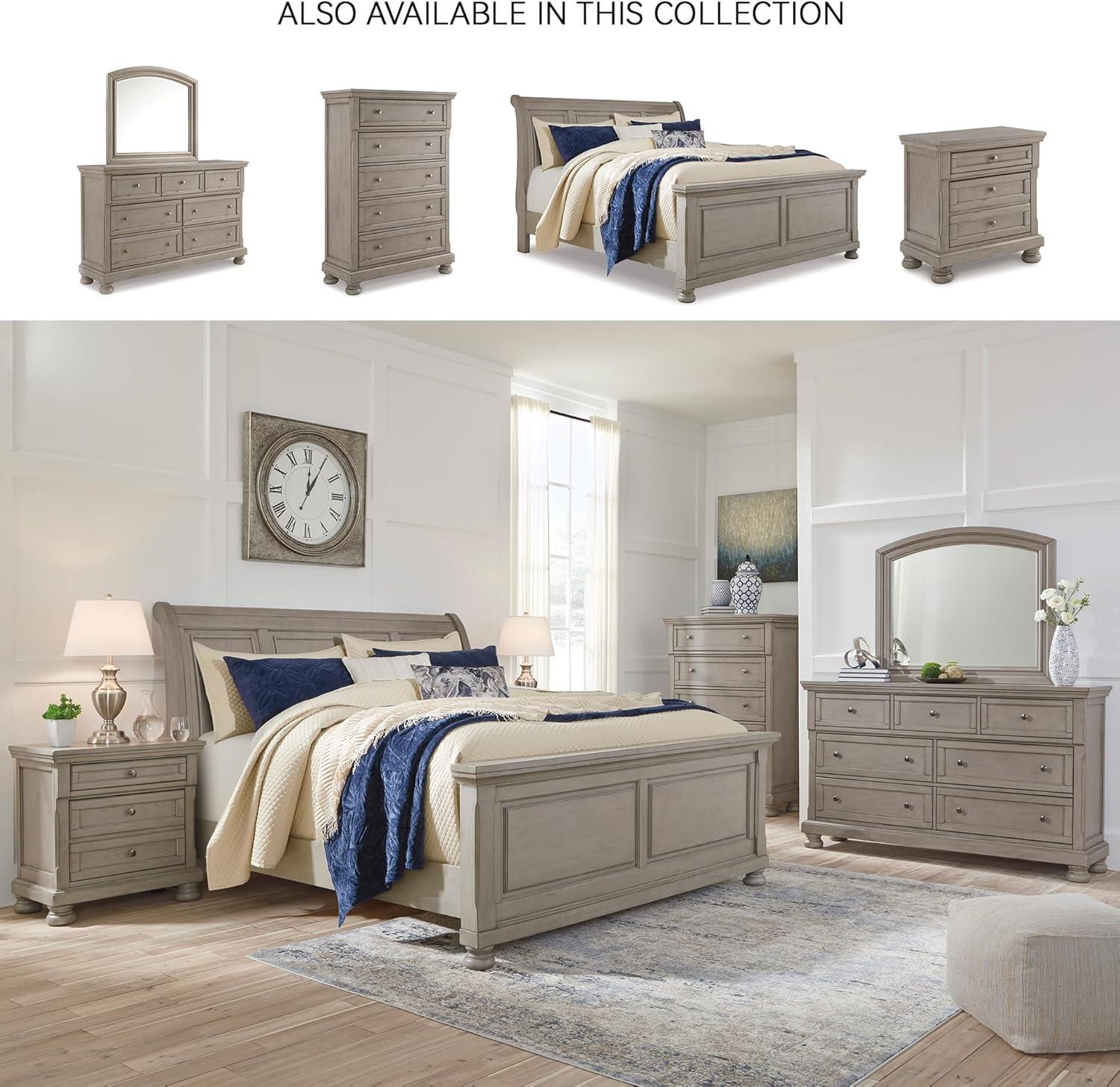 imageSignature Design by Ashley Lettner Traditional Queen Sleigh Bed Foundation or Box Spring Needed Light GrayLight Gray