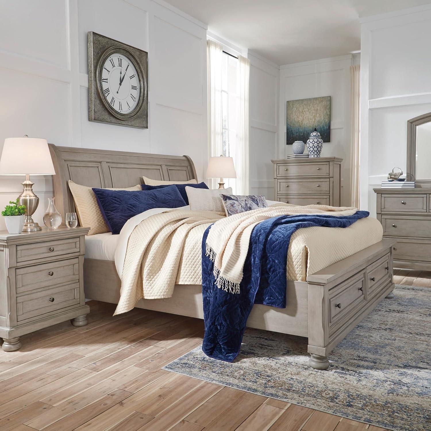 imageSignature Design by Ashley Lettner Traditional Queen Sleigh Bed Foundation or Box Spring Needed Light GrayLight Gray