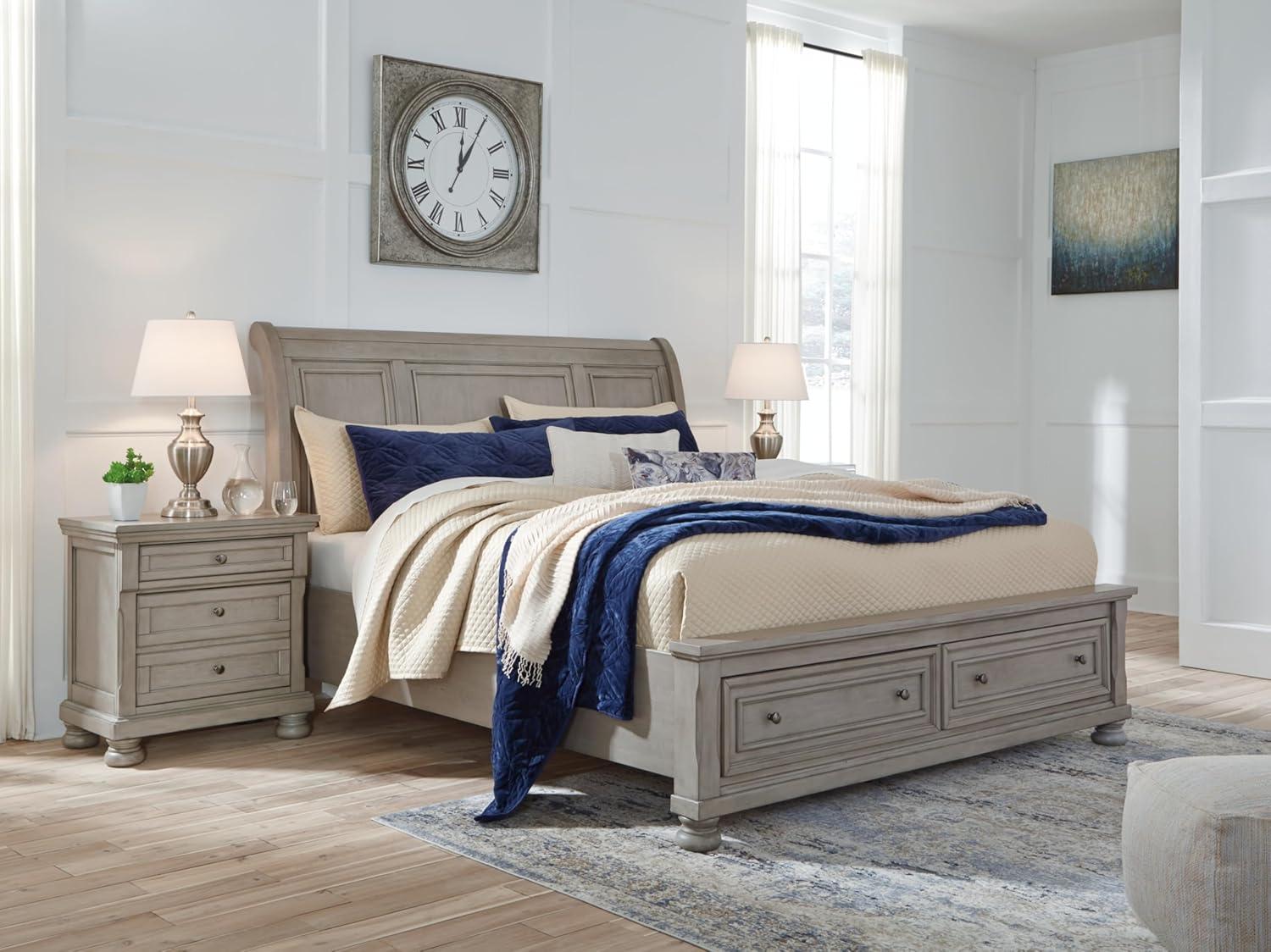 imageSignature Design by Ashley Lettner Traditional Queen Sleigh Bed Foundation or Box Spring Needed Light GrayLight Gray