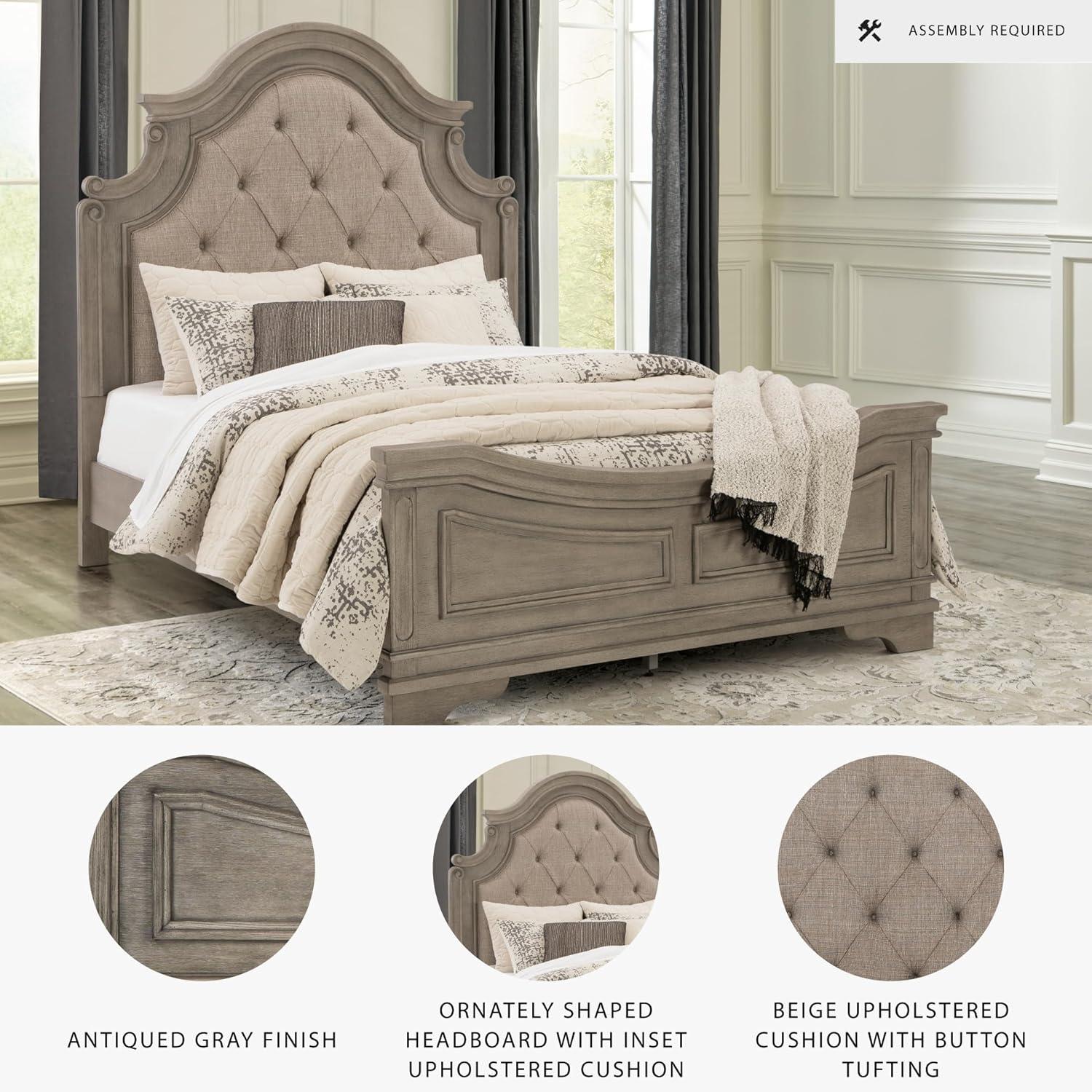 imageSignature Design by Ashley Lodenbay Traditional Queen Upholstered Panel Bed Foundation or Box Spring Needed GrayAntique Gray
