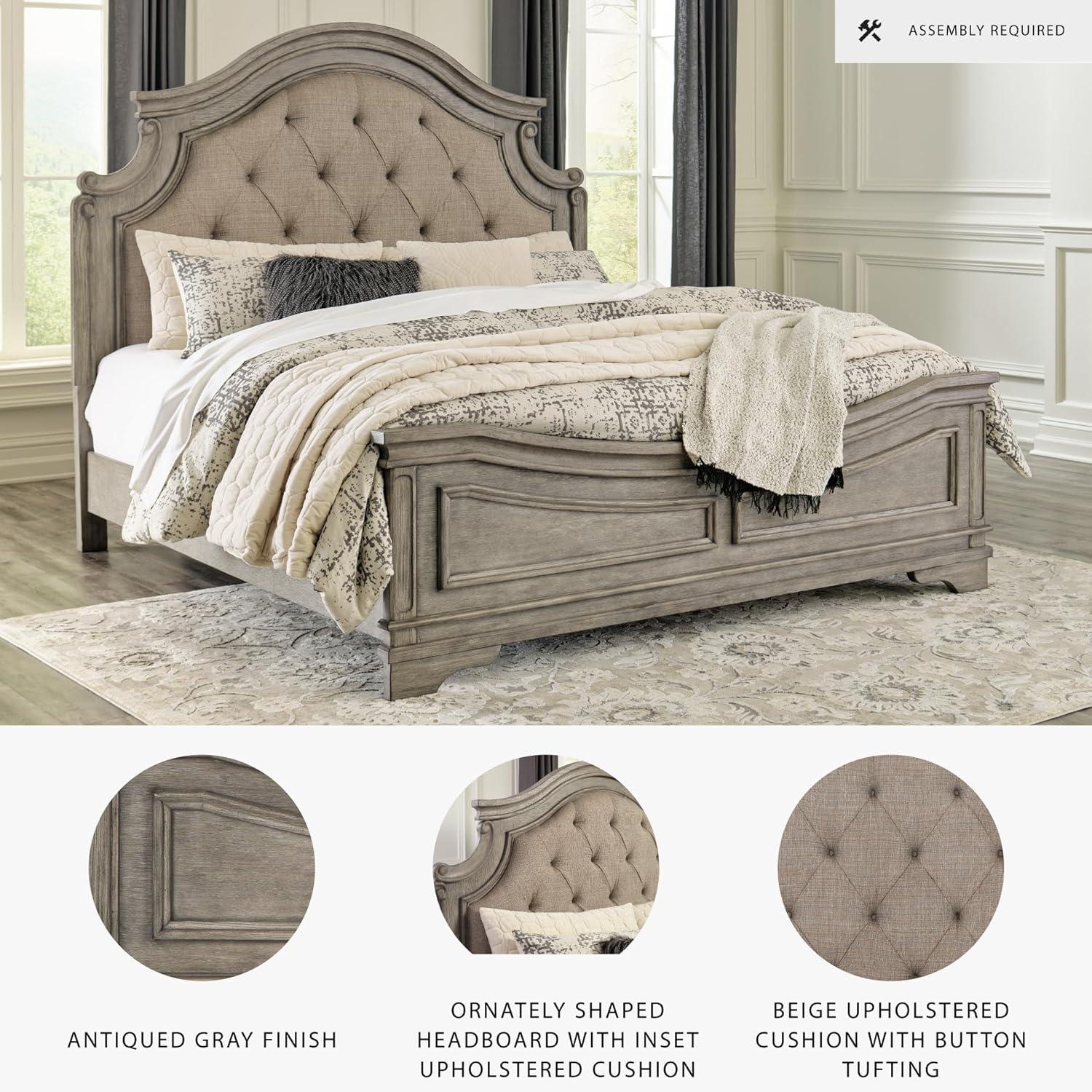 imageSignature Design by Ashley Lodenbay Traditional Queen Upholstered Panel Bed Foundation or Box Spring Needed GrayAntique Gray