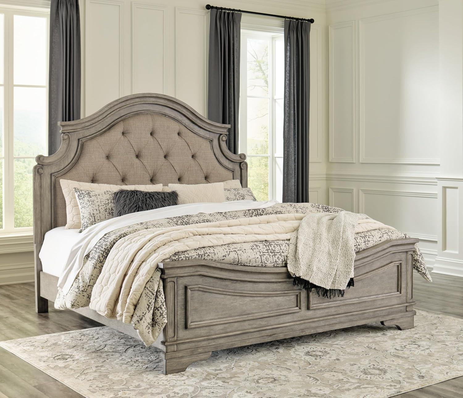 imageSignature Design by Ashley Lodenbay Traditional Queen Upholstered Panel Bed Foundation or Box Spring Needed GrayAntique Gray
