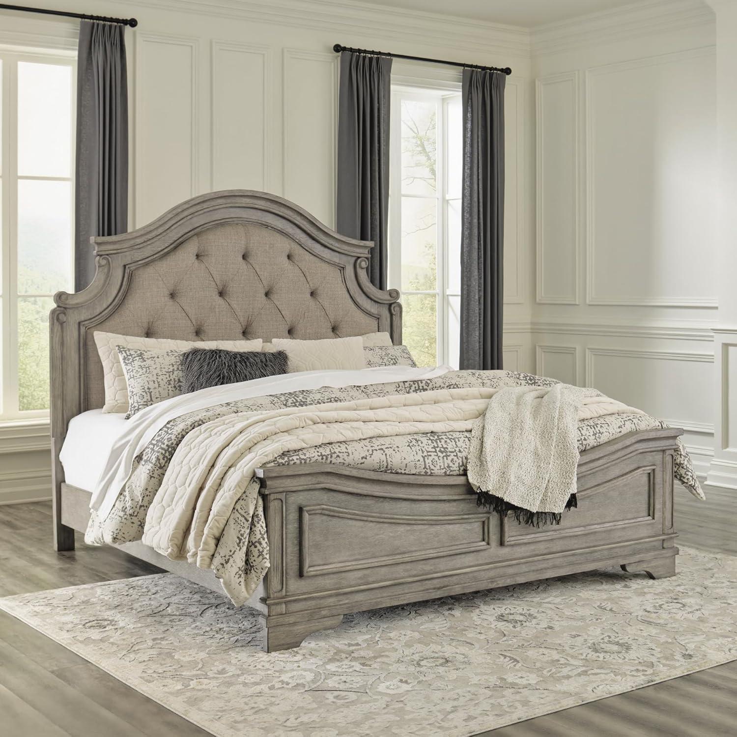 imageSignature Design by Ashley Lodenbay Traditional Queen Upholstered Panel Bed Foundation or Box Spring Needed GrayAntique Gray