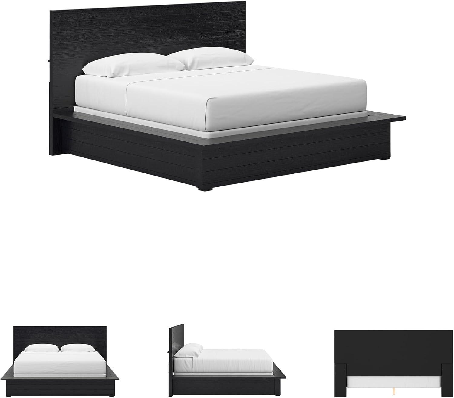 imageSignature Design by Ashley Londer Modern California King Panel Bed with Wide Rails Foundation or Box Spring Needed BlackKing Panel Bed