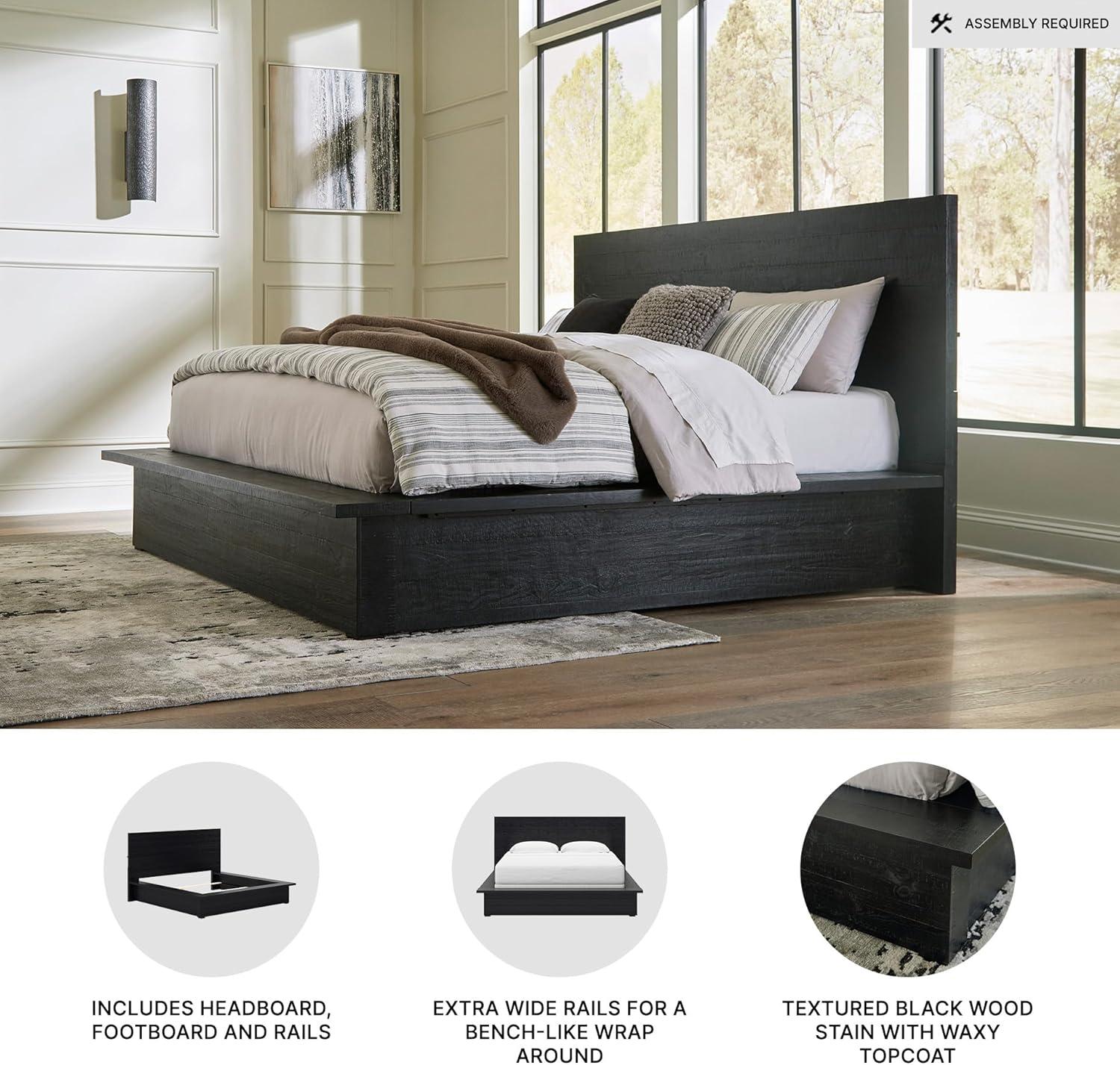 imageSignature Design by Ashley Londer Modern California King Panel Bed with Wide Rails Foundation or Box Spring Needed BlackKing Panel Bed