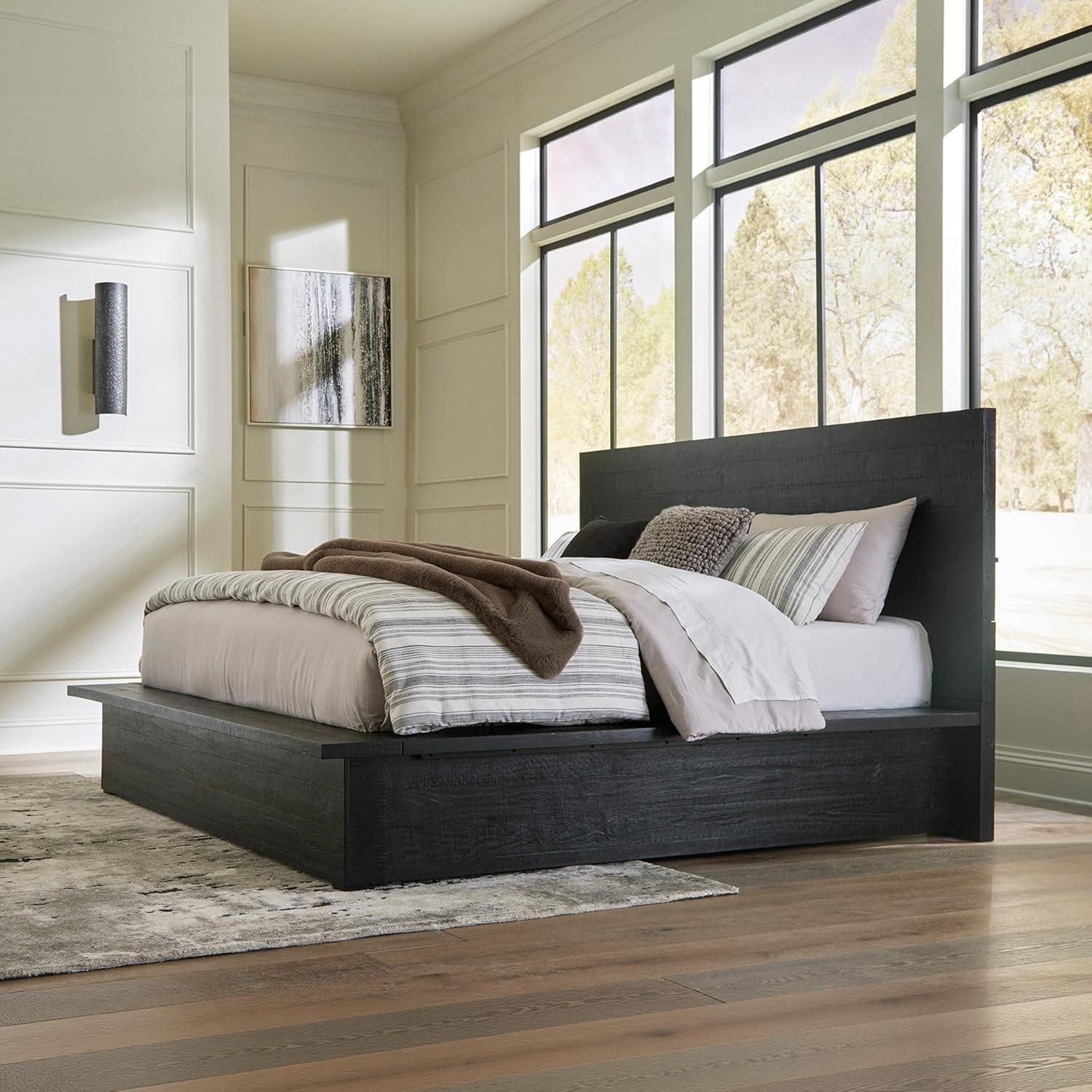 imageSignature Design by Ashley Londer Modern California King Panel Bed with Wide Rails Foundation or Box Spring Needed BlackKing Panel Bed