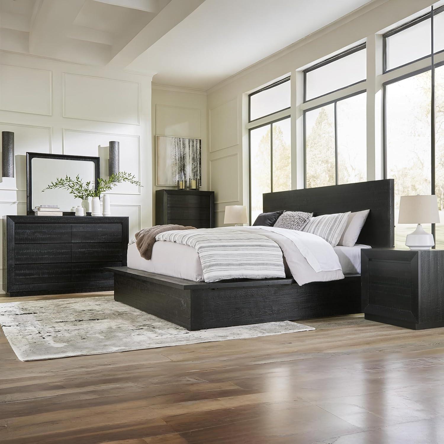 imageSignature Design by Ashley Londer Modern California King Panel Bed with Wide Rails Foundation or Box Spring Needed BlackQueen Panel Bed