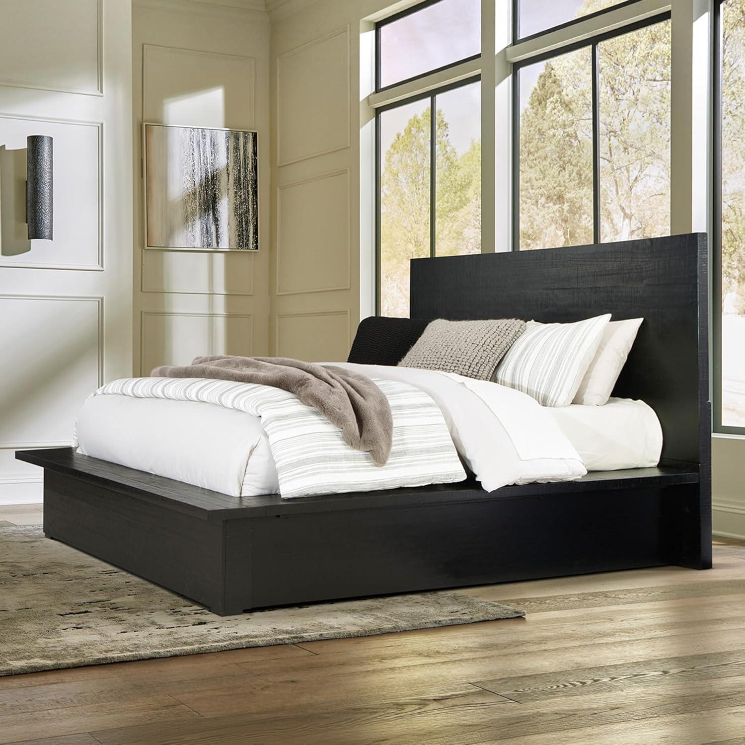 imageSignature Design by Ashley Londer Modern California King Panel Bed with Wide Rails Foundation or Box Spring Needed BlackQueen Panel Bed