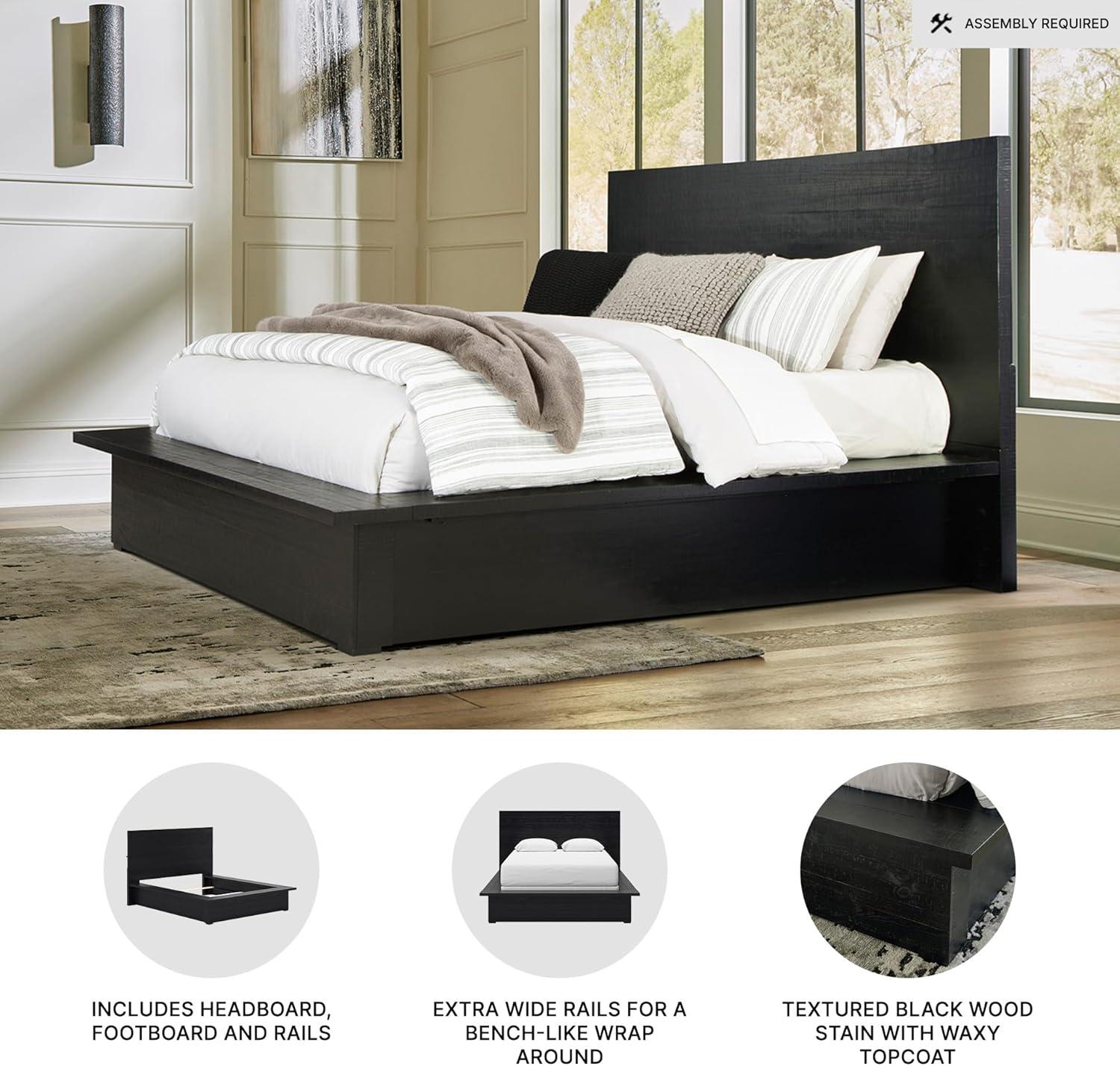 imageSignature Design by Ashley Londer Modern California King Panel Bed with Wide Rails Foundation or Box Spring Needed BlackQueen Panel Bed