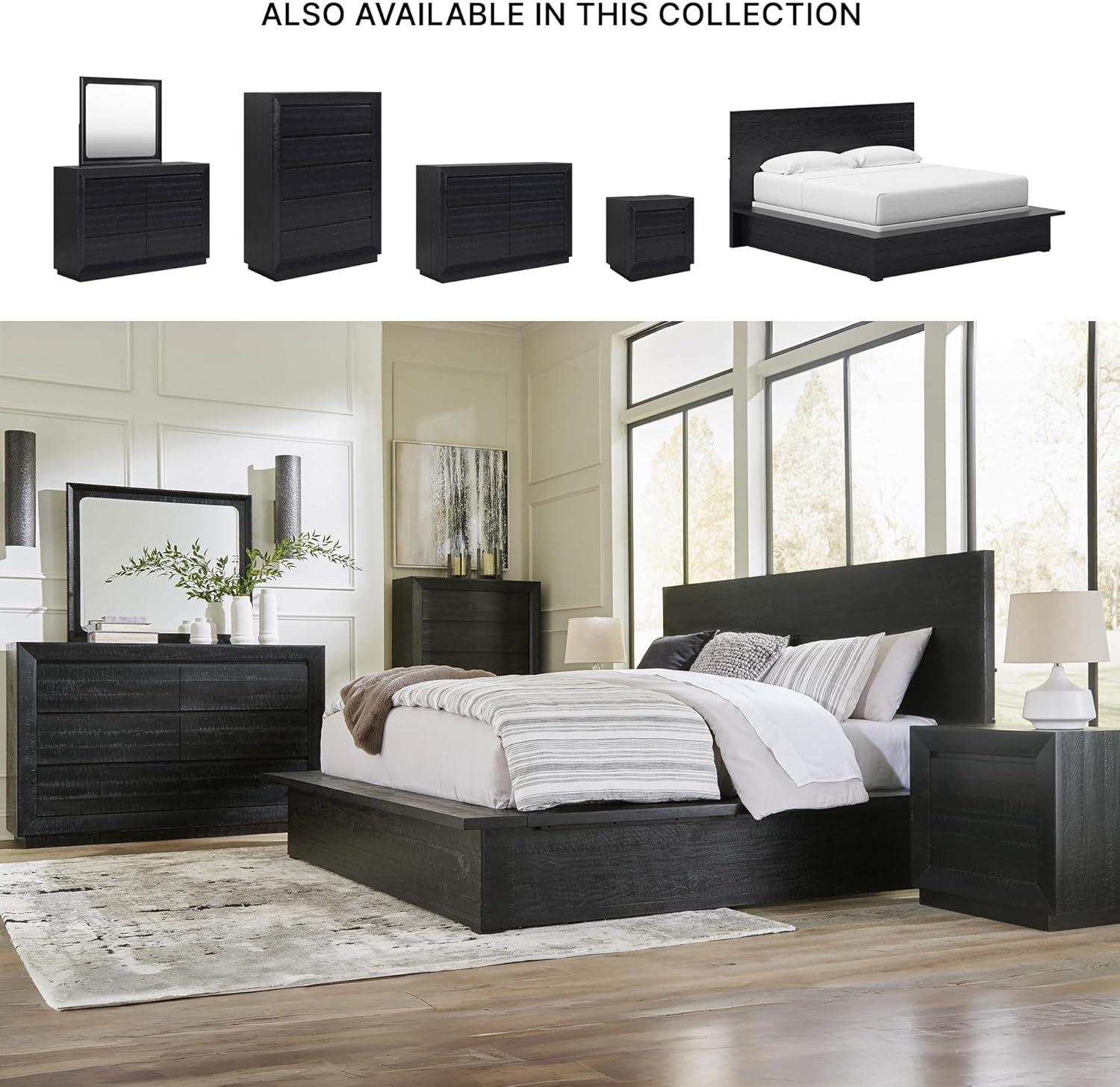 imageSignature Design by Ashley Londer Modern California King Panel Bed with Wide Rails Foundation or Box Spring Needed BlackQueen Panel Bed
