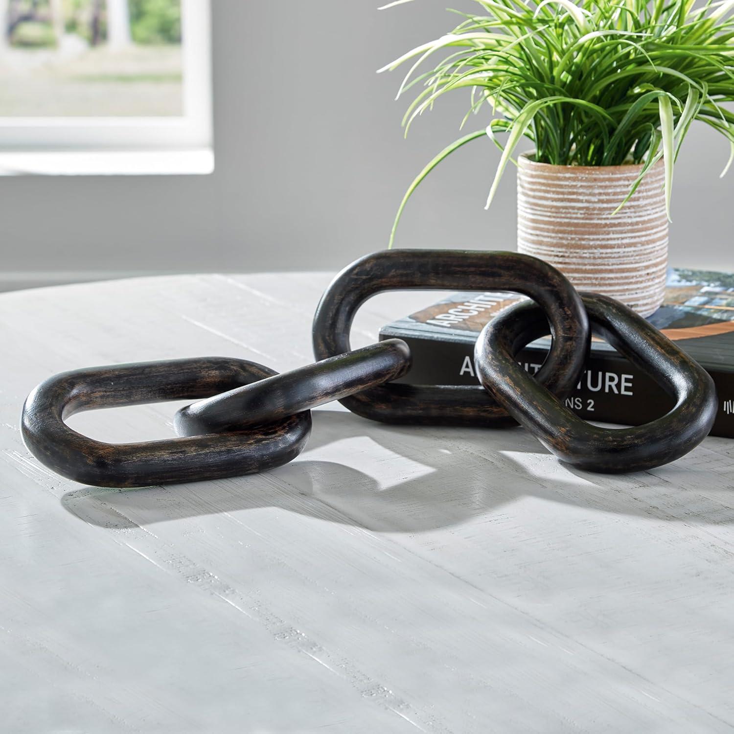 imageSignature Design by Ashley Mardelby Casual Tabletop Wood Sculpture Chain Link Design BlackBlack