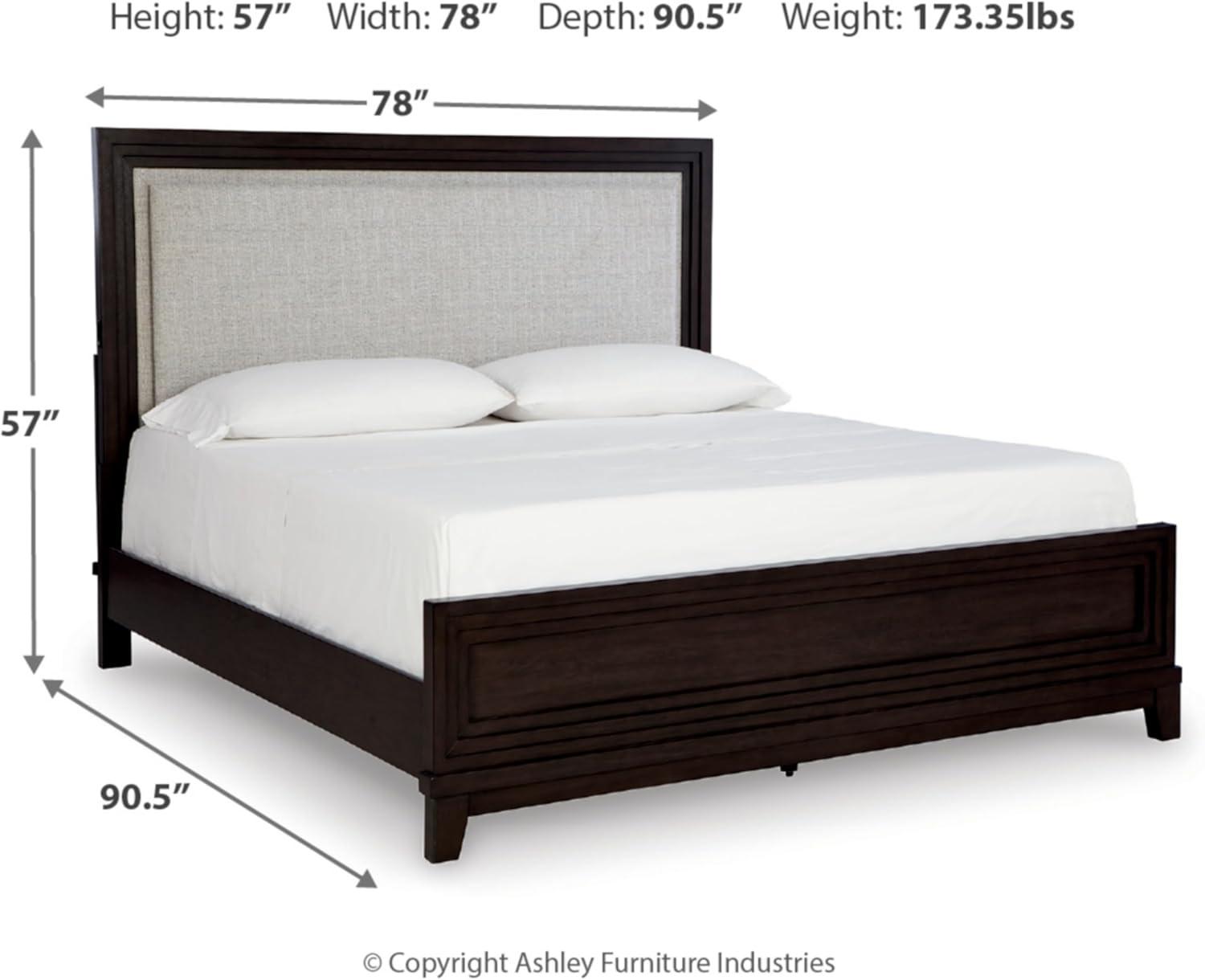 imageSignature Design by Ashley Neymorton Modern California King Upholstered Panel Bed Foundation or Box Spring Needed Dark BrownCali King