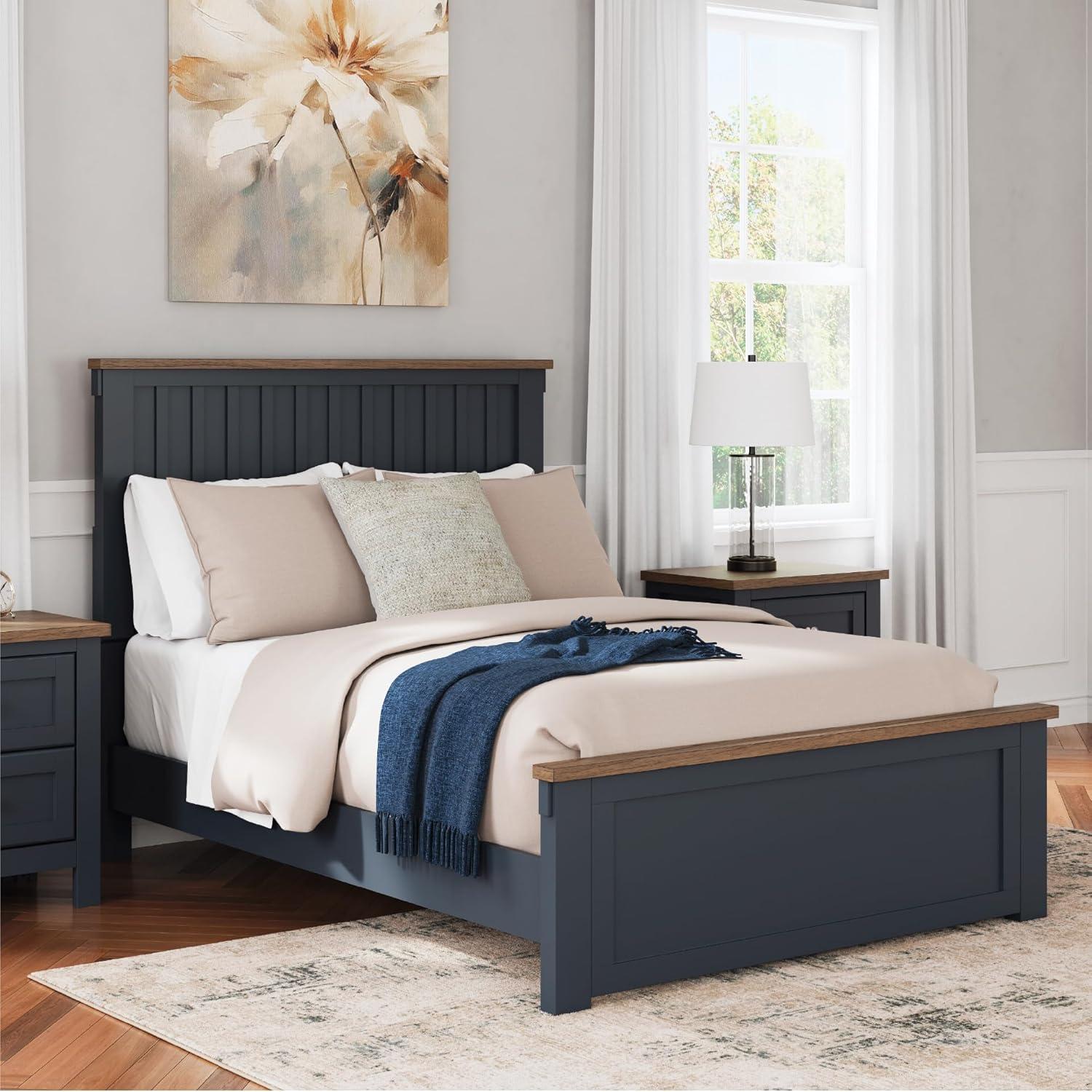 imageSignature Design by Ashley Neymorton Modern California King Upholstered Panel Bed Foundation or Box Spring Needed Dark BrownFull