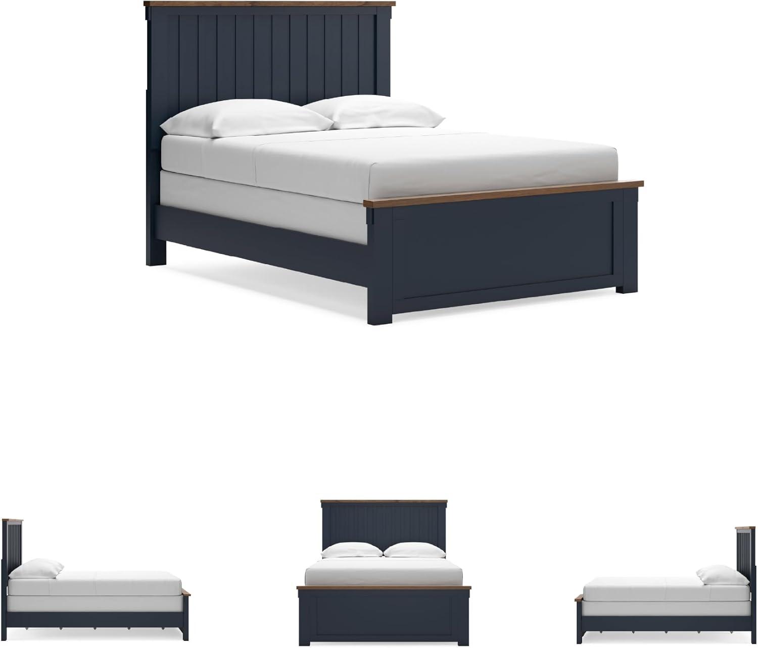 imageSignature Design by Ashley Neymorton Modern California King Upholstered Panel Bed Foundation or Box Spring Needed Dark BrownFull