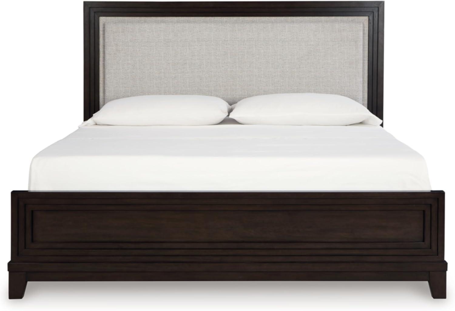 imageSignature Design by Ashley Neymorton Modern California King Upholstered Panel Bed Foundation or Box Spring Needed Dark BrownQueen