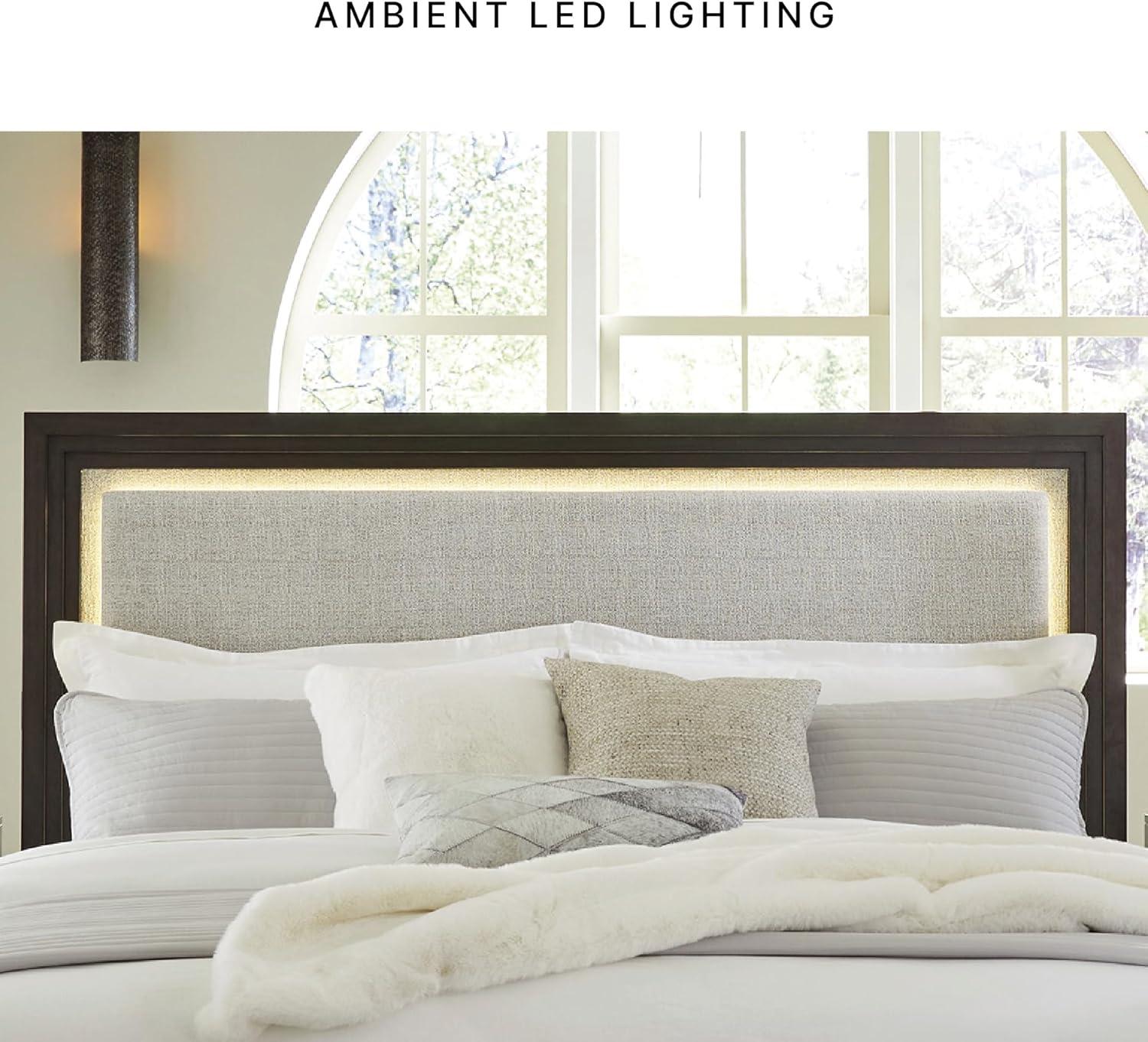 imageSignature Design by Ashley Neymorton Modern California King Upholstered Panel Bed Foundation or Box Spring Needed Dark BrownQueen